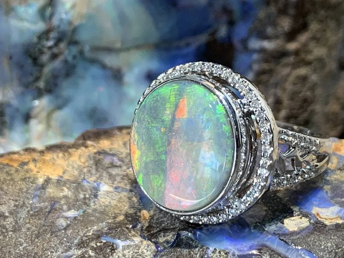18kt White Gold Black Opal diamond ring