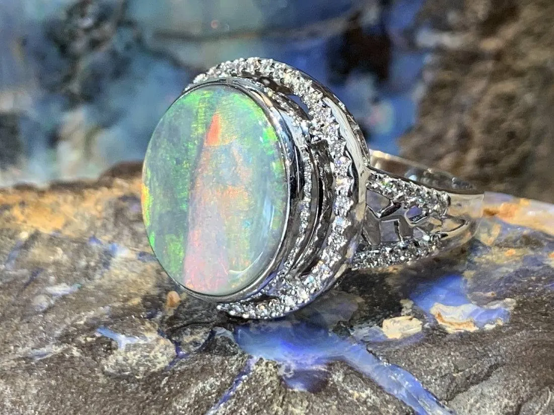 18kt White Gold Black Opal diamond ring