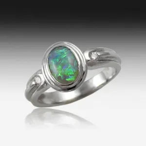 18KT WHITE GOLD BLACK OPAL RING
