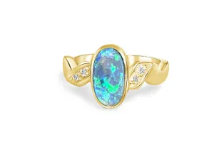 18kt Yellow Gold Black Opal and Diamond ring