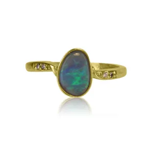 18kt Yellow Gold Black Opal and Diamond ring