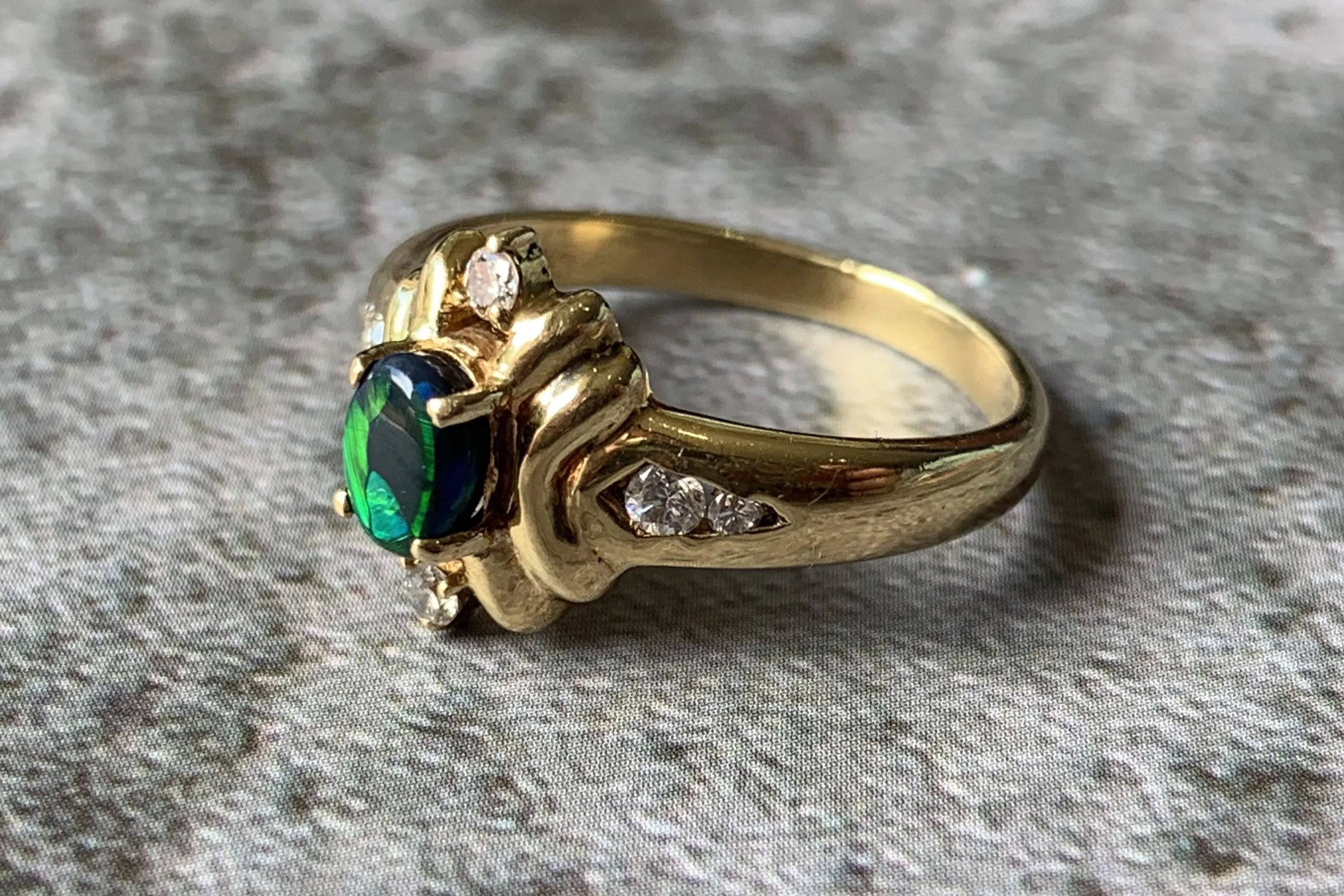 18kt Yellow Gold Black Opal and Diamond ring