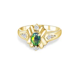 18kt Yellow Gold Black Opal and Diamond ring