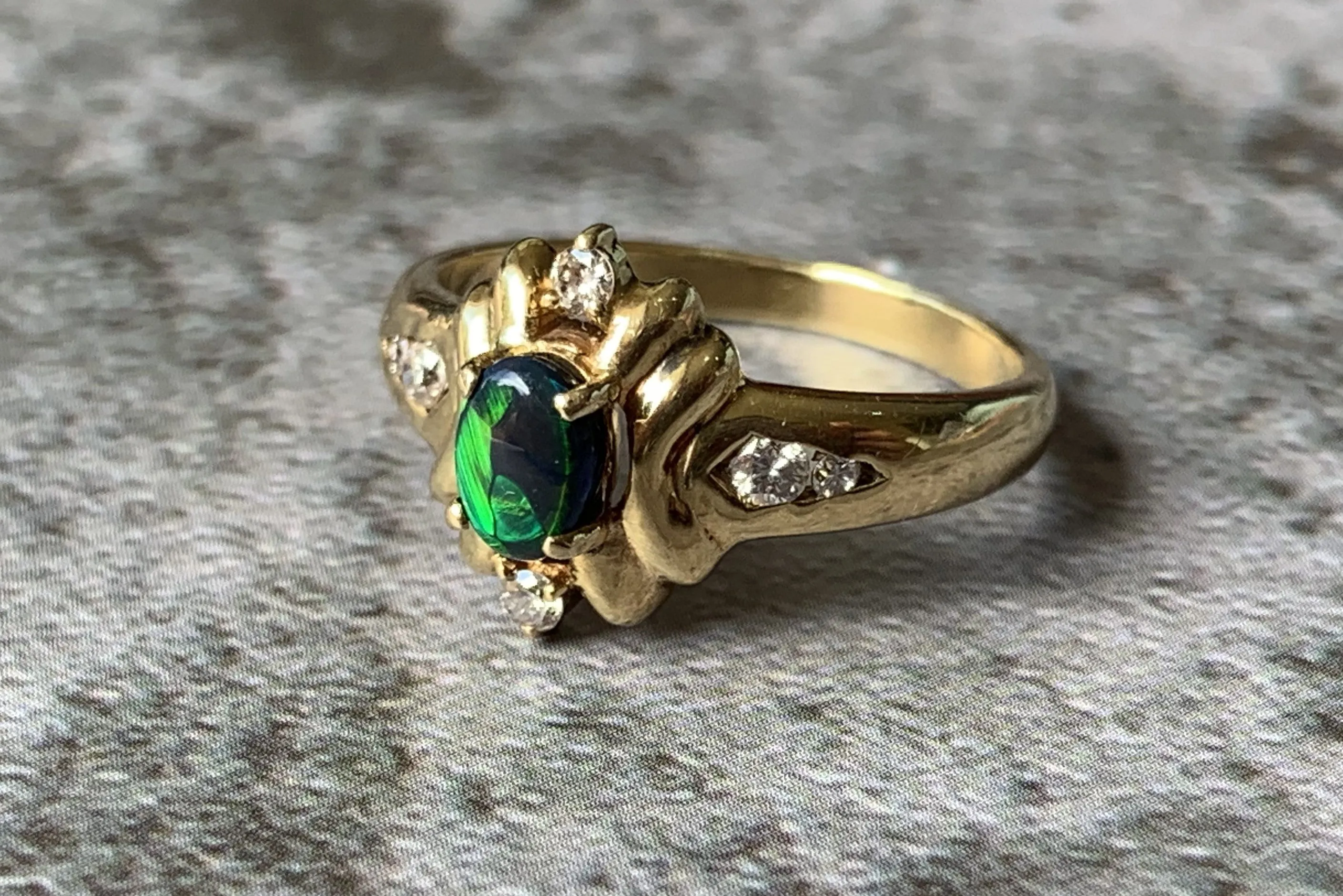 18kt Yellow Gold Black Opal and Diamond ring