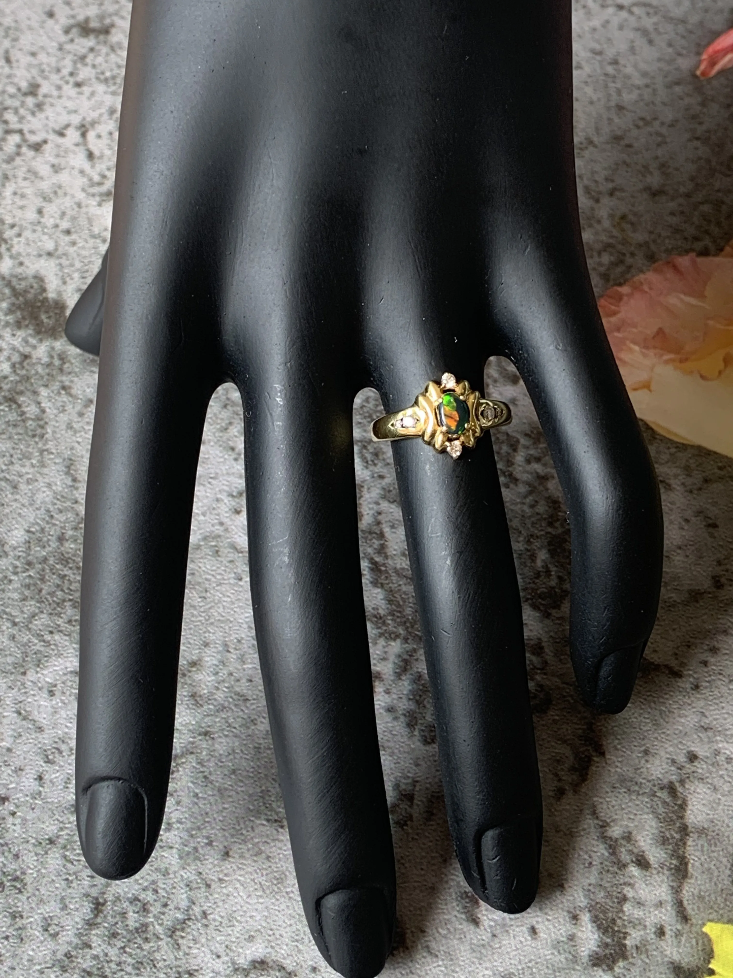 18kt Yellow Gold Black Opal and Diamond ring