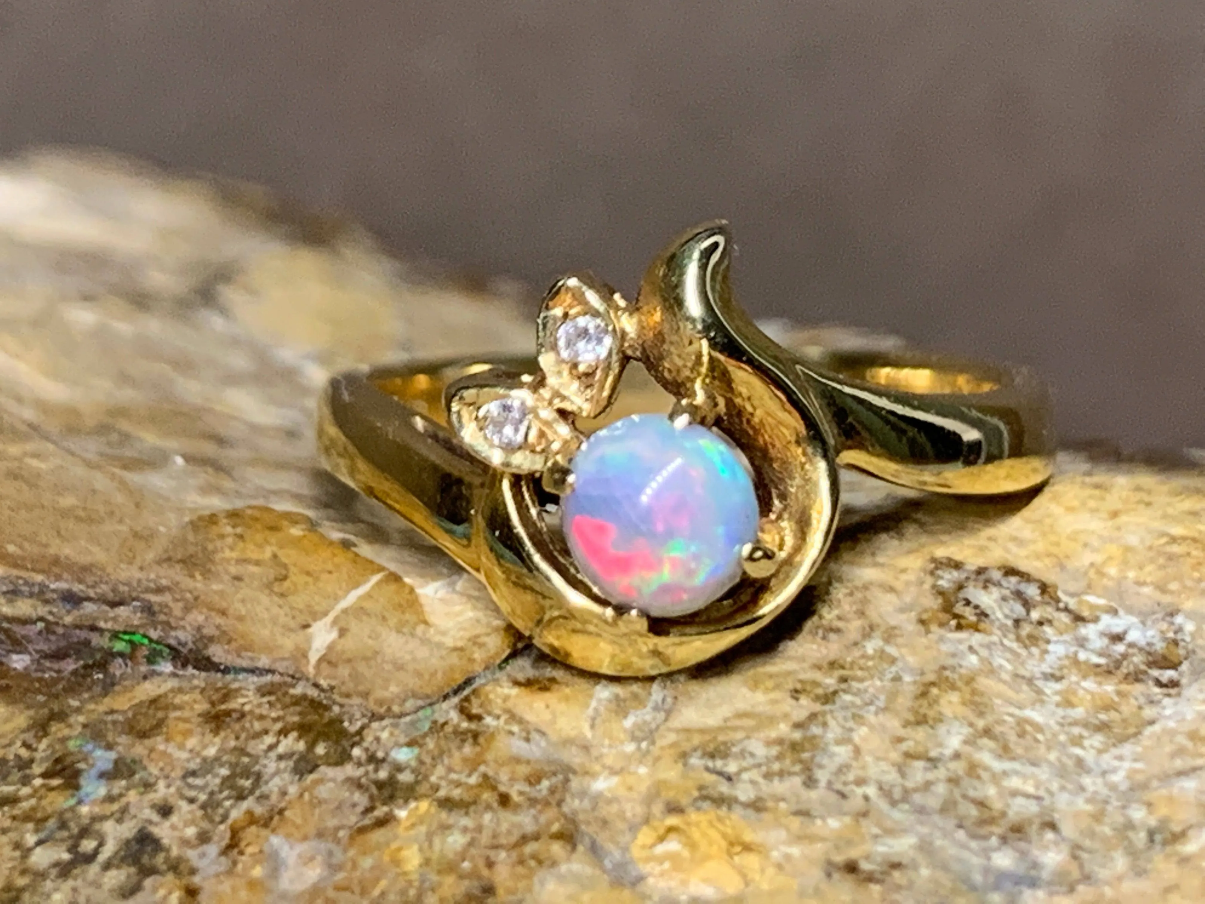 18kt Yellow Gold Black Opal and Diamond ring