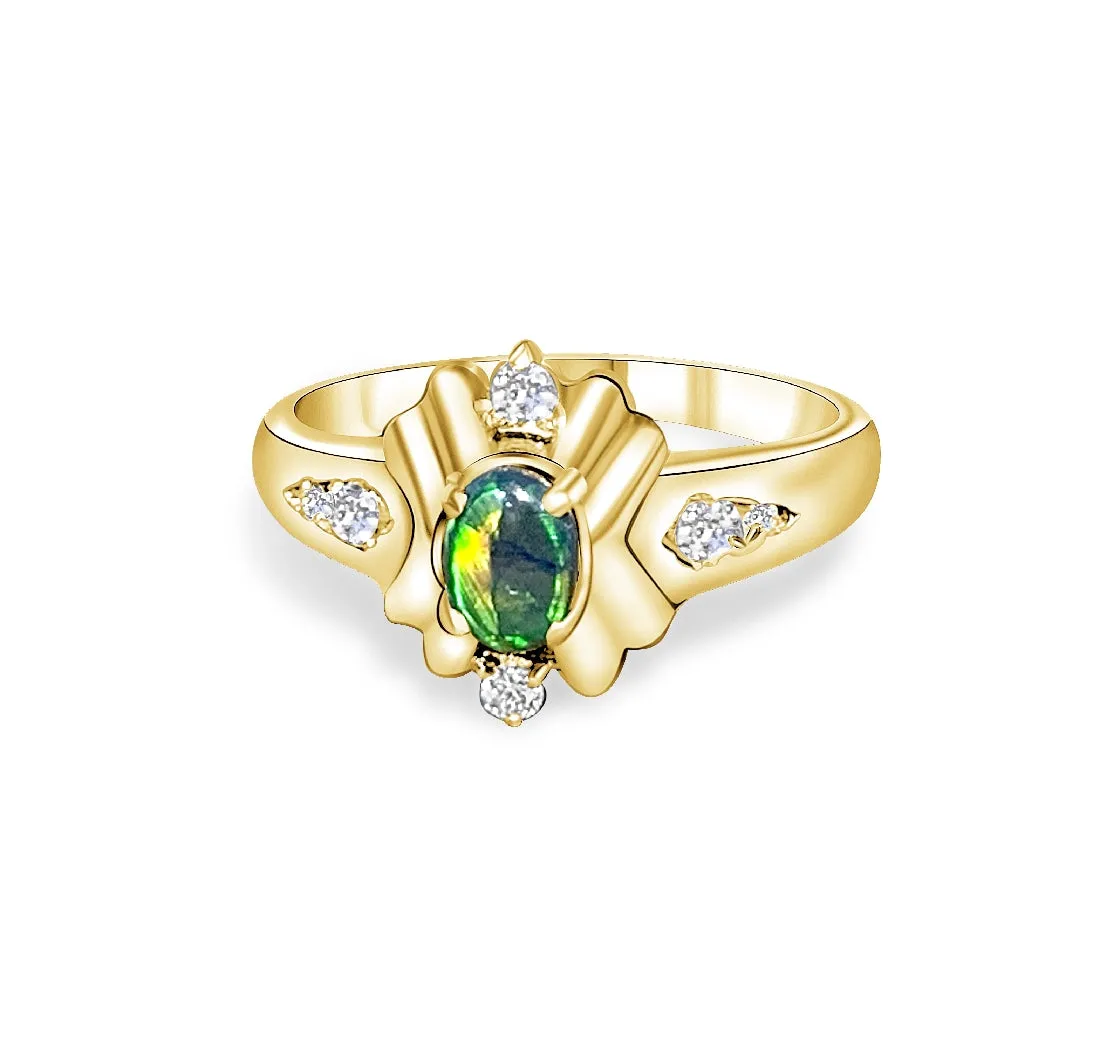 18kt Yellow Gold Black Opal and Diamond ring