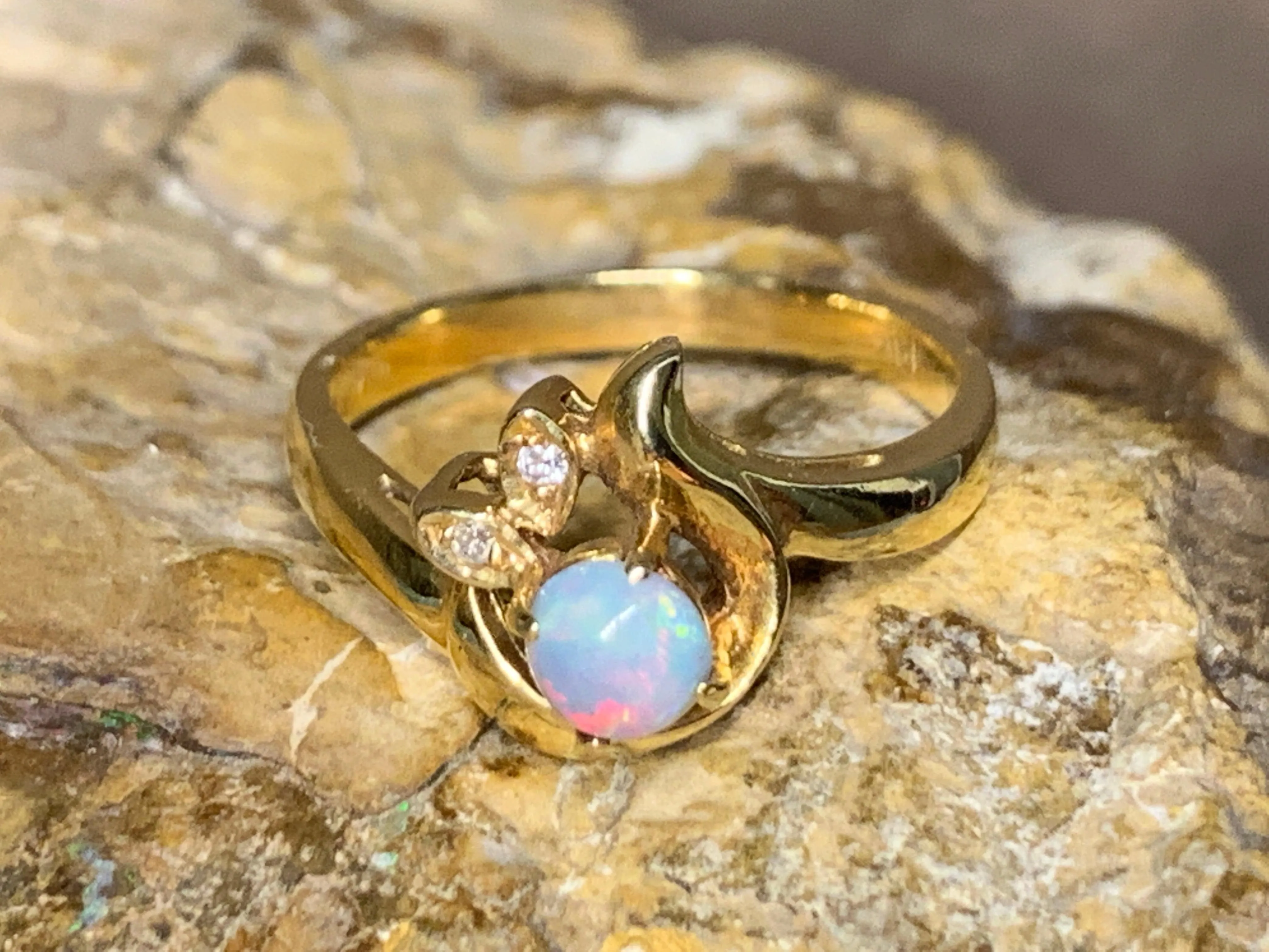 18kt Yellow Gold Black Opal and Diamond ring
