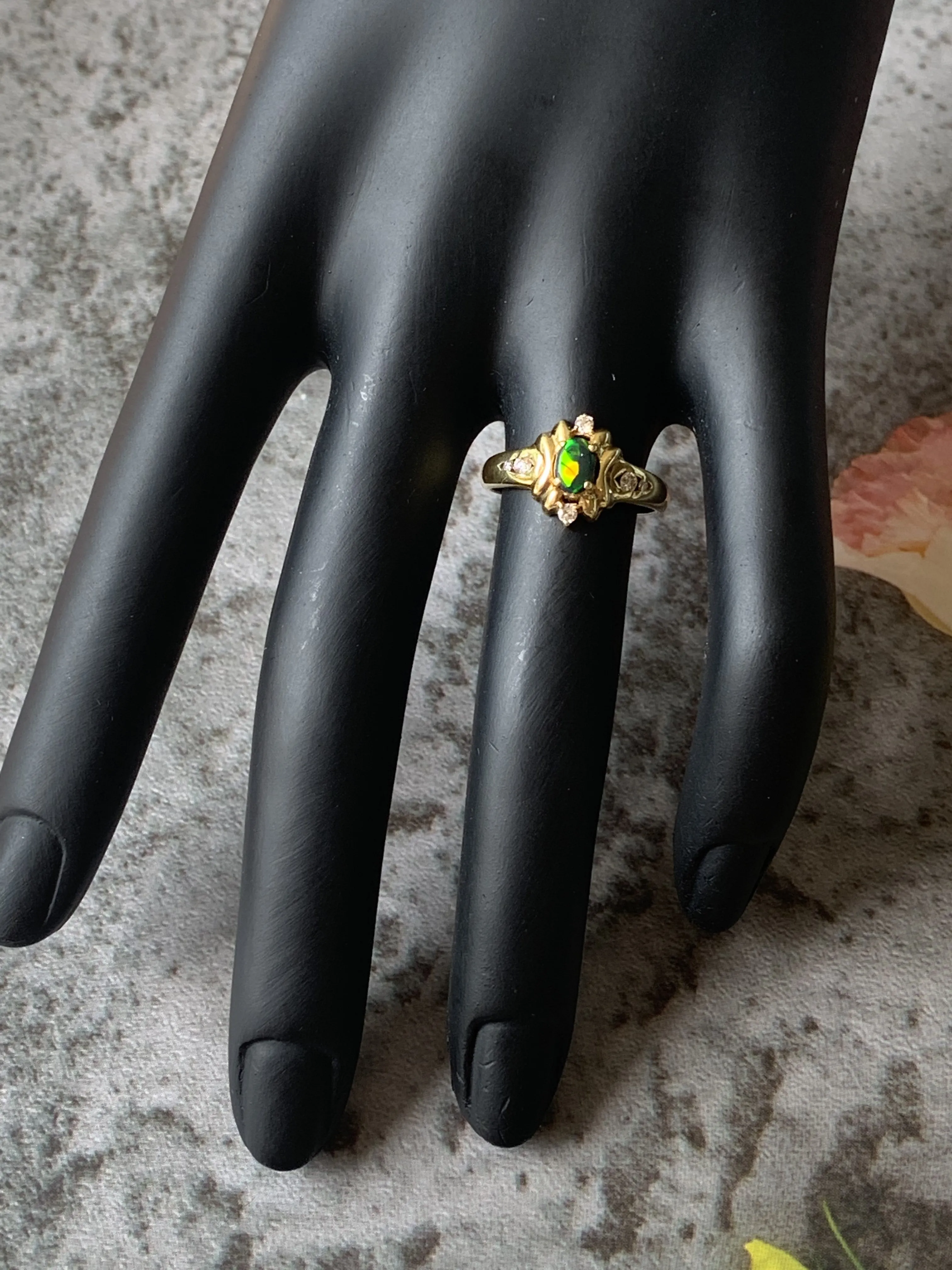18kt Yellow Gold Black Opal and Diamond ring