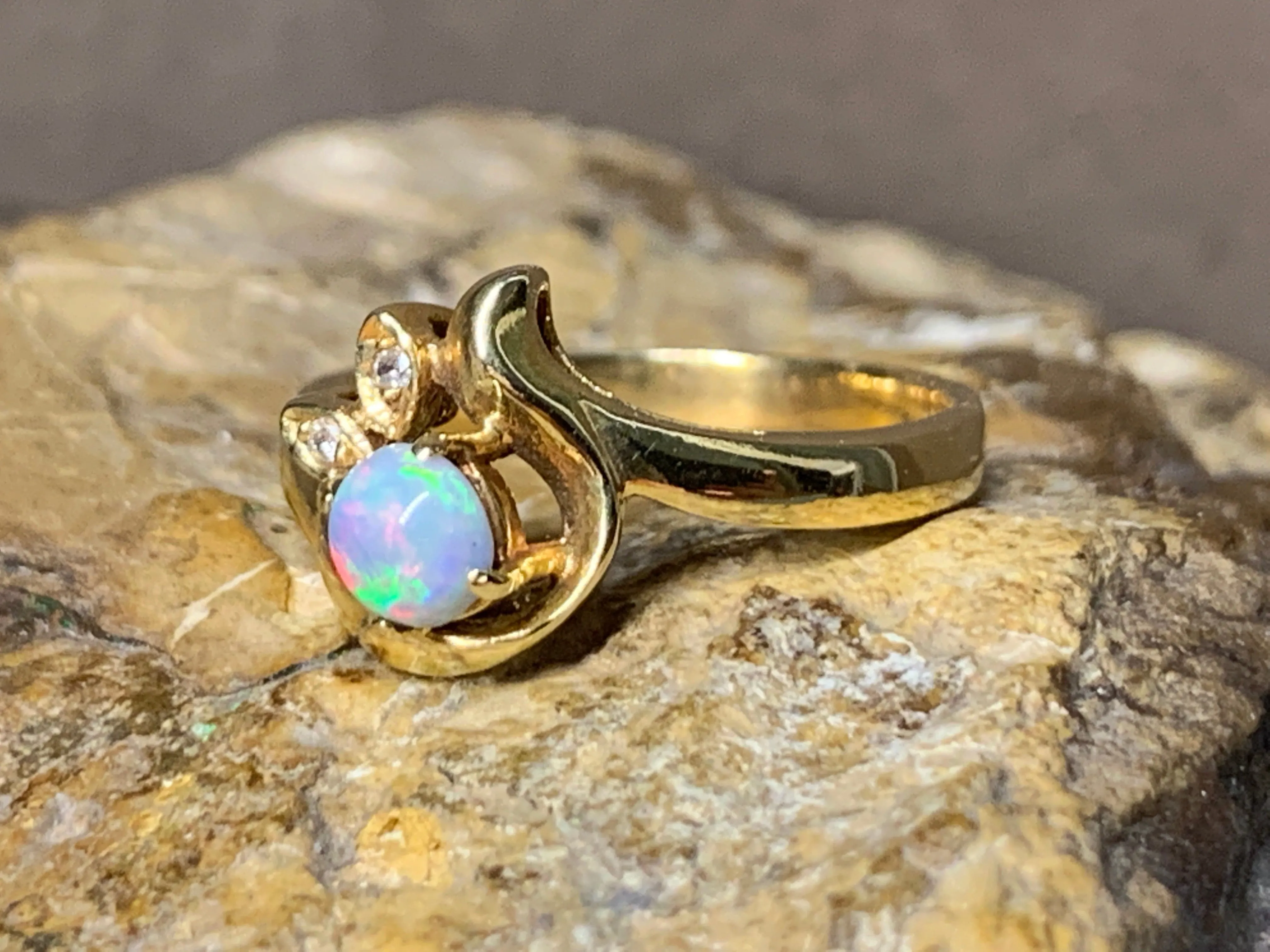 18kt Yellow Gold Black Opal and Diamond ring