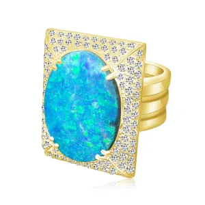 18kt Yellow Gold Boulder Opal 18.13ct and 2.13ct Diamond designer cluster ring