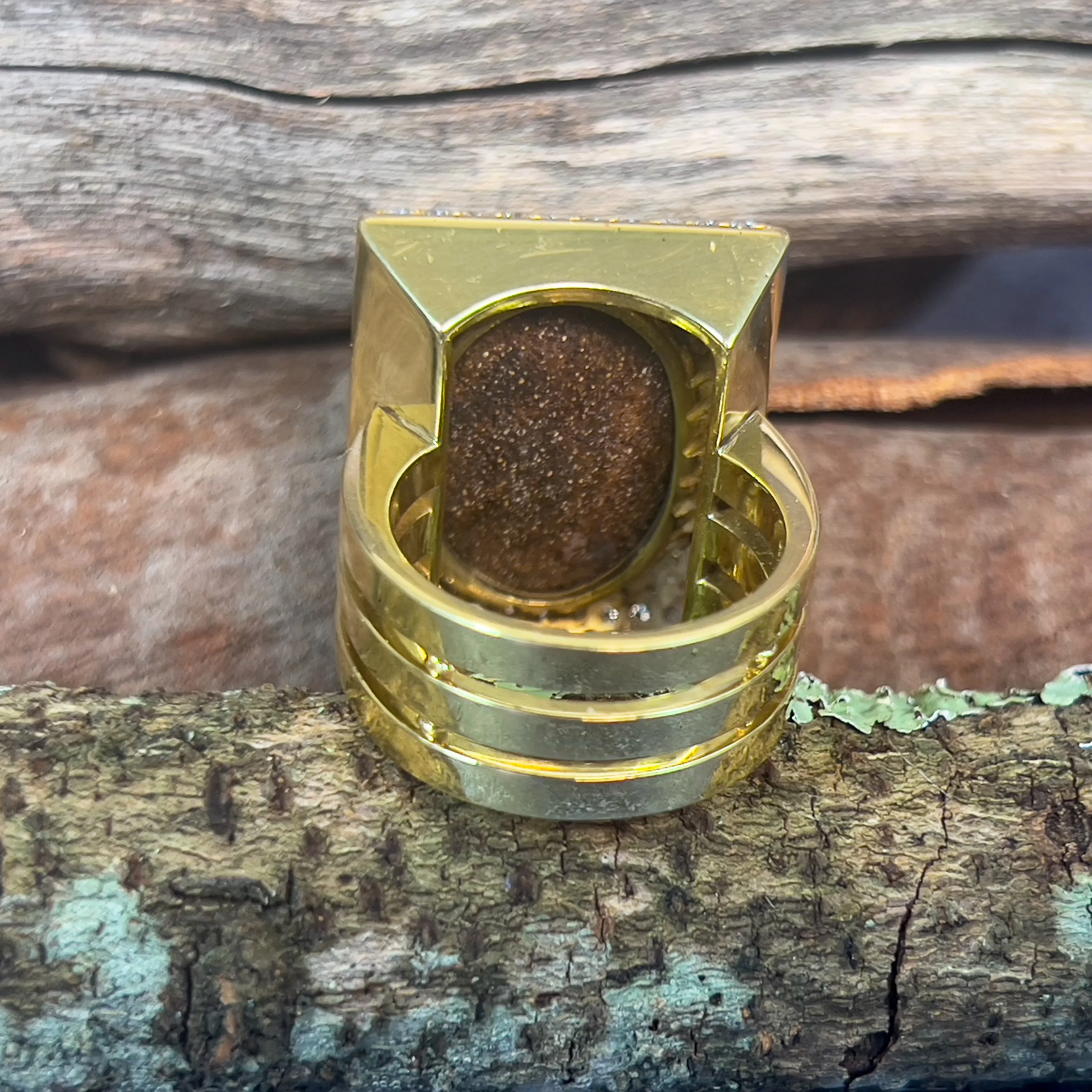 18kt Yellow Gold Boulder Opal 18.13ct and 2.13ct Diamond designer cluster ring
