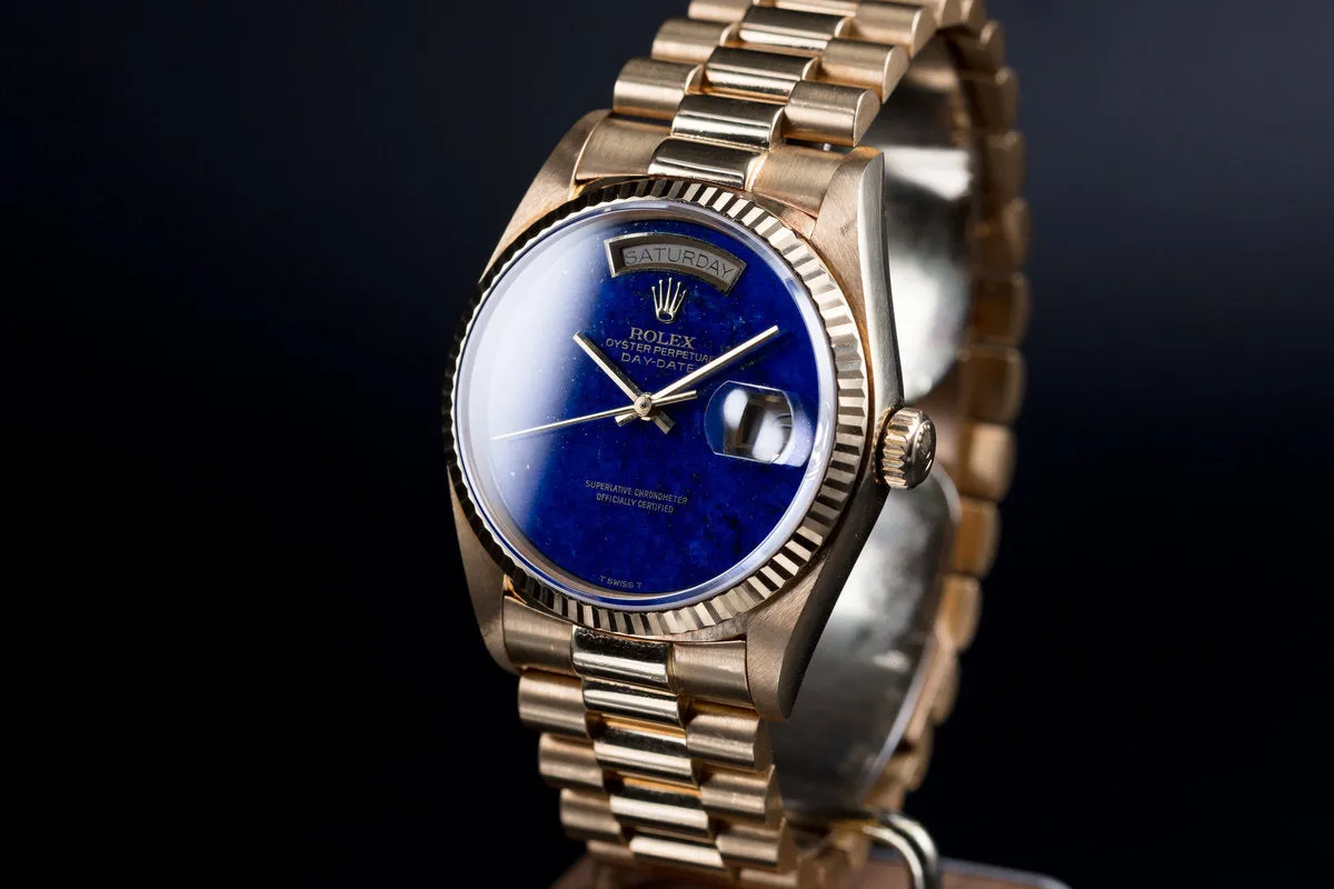 1984 Rolex 18K YG Day-Date 18038 with Blue Lapis Dial