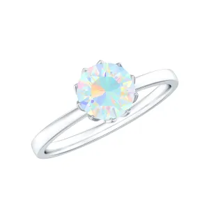 2 CT Ethiopian Opal Solitaire Ring in Lotus Basket Setting