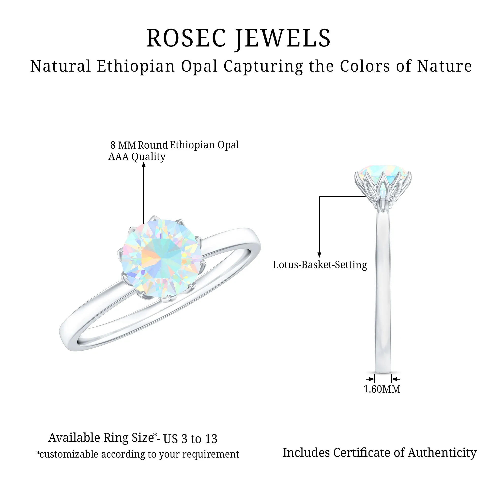 2 CT Ethiopian Opal Solitaire Ring in Lotus Basket Setting