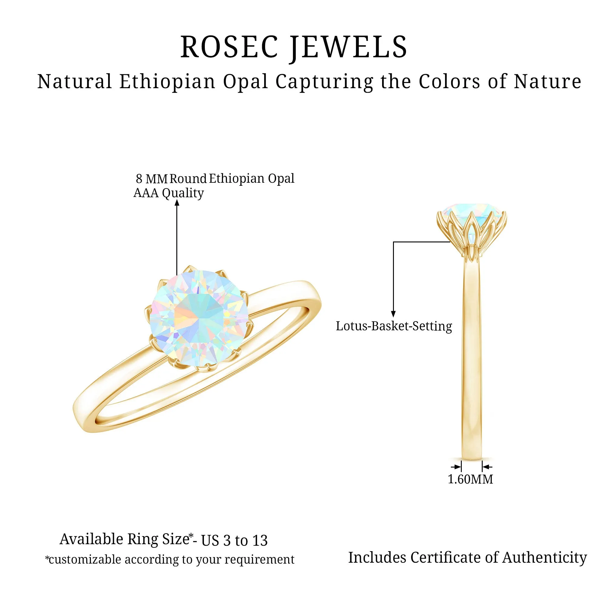 2 CT Ethiopian Opal Solitaire Ring in Lotus Basket Setting
