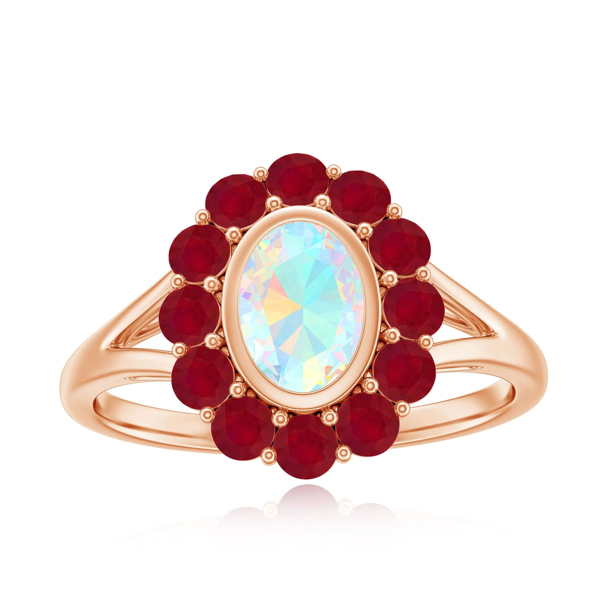 2 CT Oval Cut Ethiopian Opal Cocktail Engagement Ring with Ruby Halo