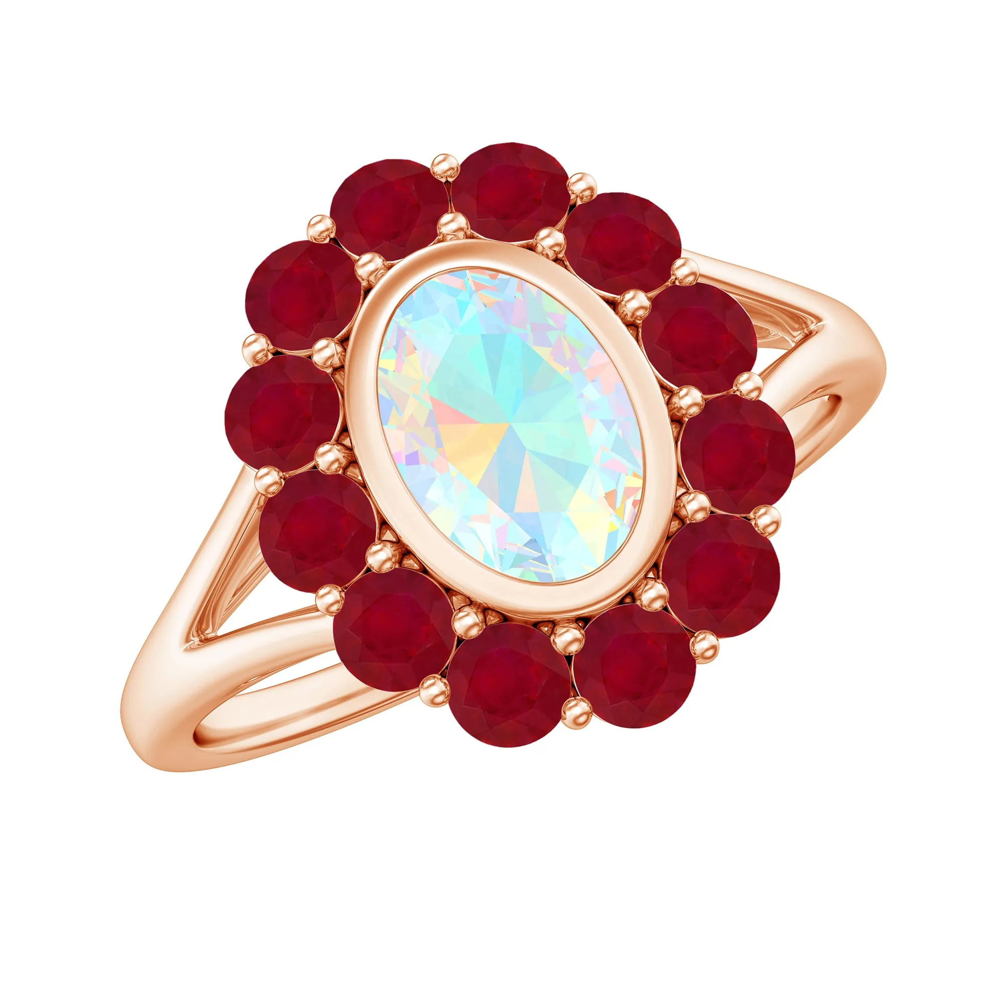2 CT Oval Cut Ethiopian Opal Cocktail Engagement Ring with Ruby Halo