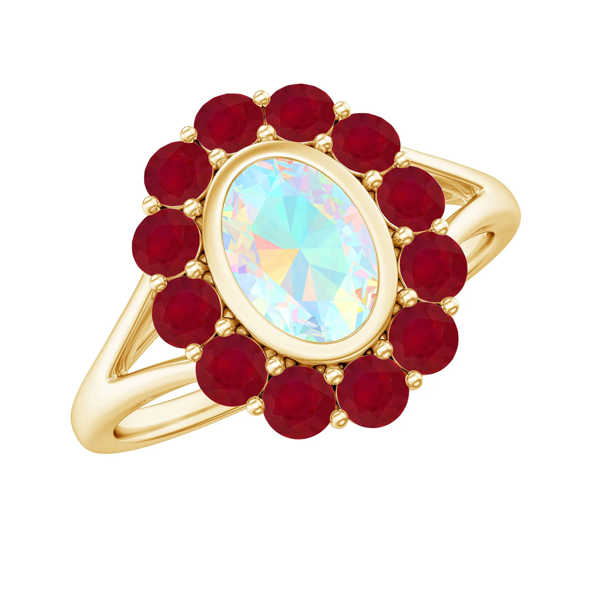 2 CT Oval Cut Ethiopian Opal Cocktail Engagement Ring with Ruby Halo