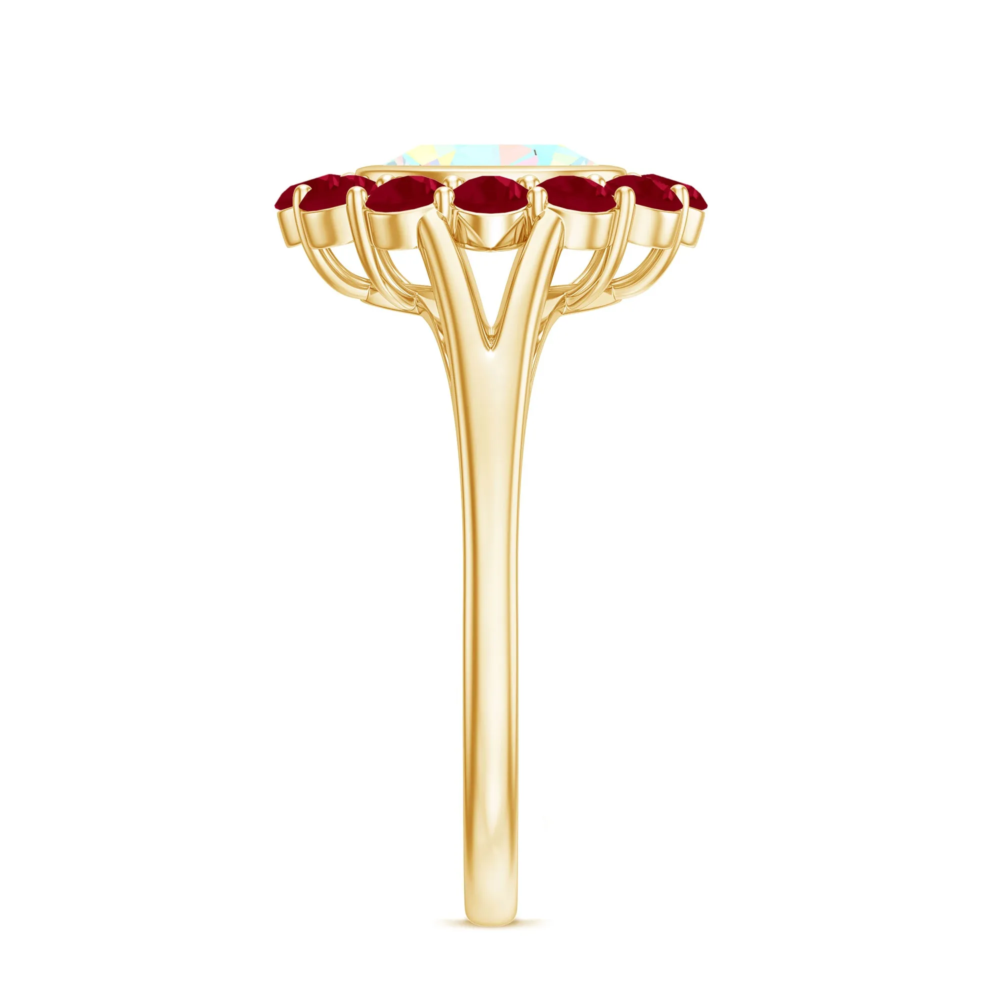 2 CT Oval Cut Ethiopian Opal Cocktail Engagement Ring with Ruby Halo