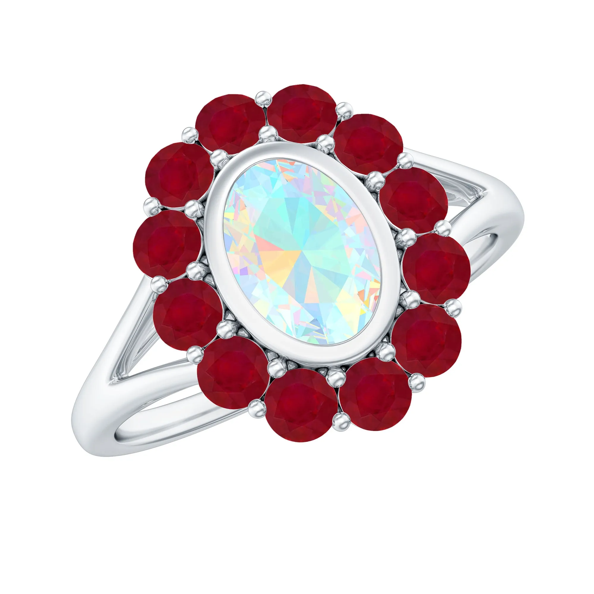 2 CT Oval Cut Ethiopian Opal Cocktail Engagement Ring with Ruby Halo