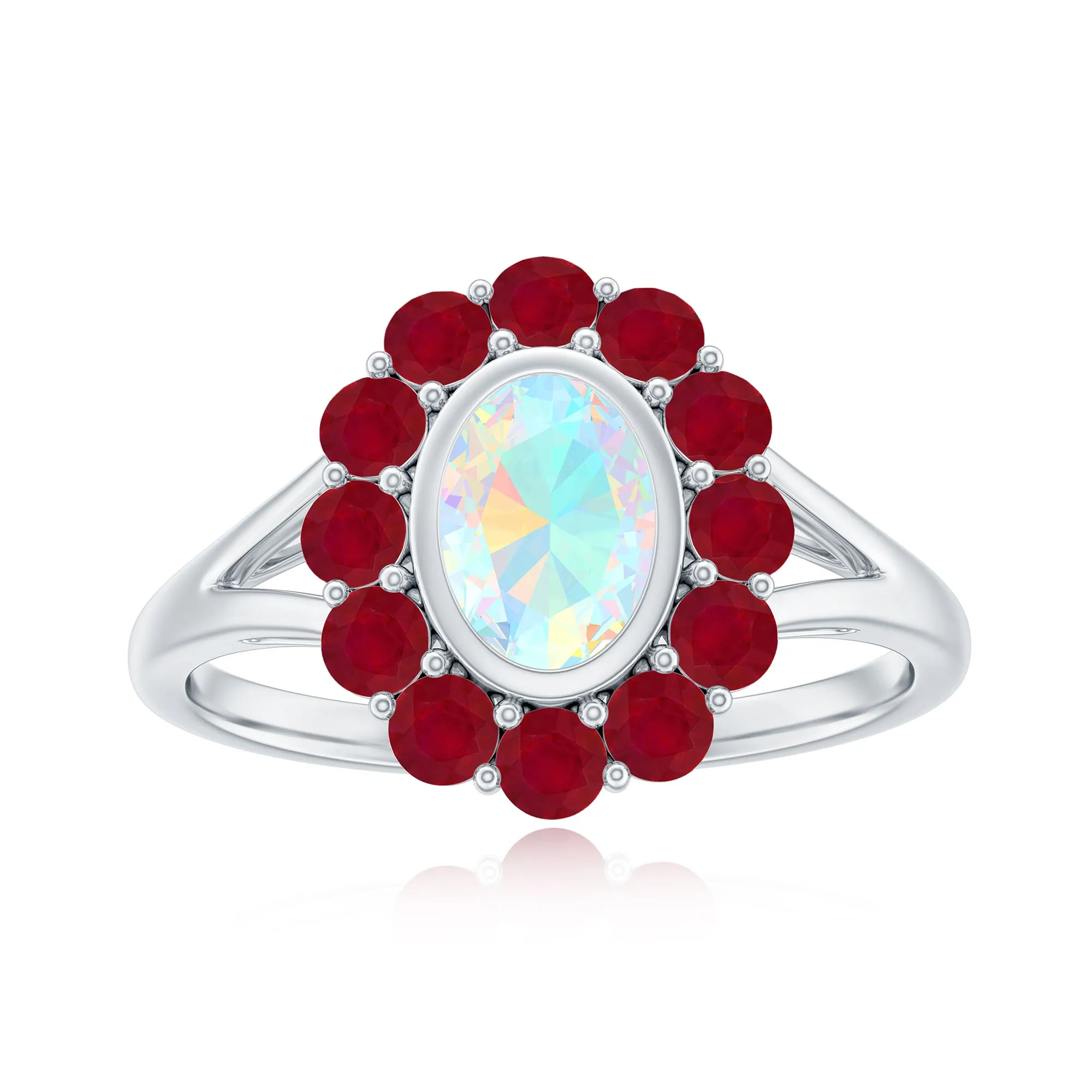 2 CT Oval Cut Ethiopian Opal Cocktail Engagement Ring with Ruby Halo