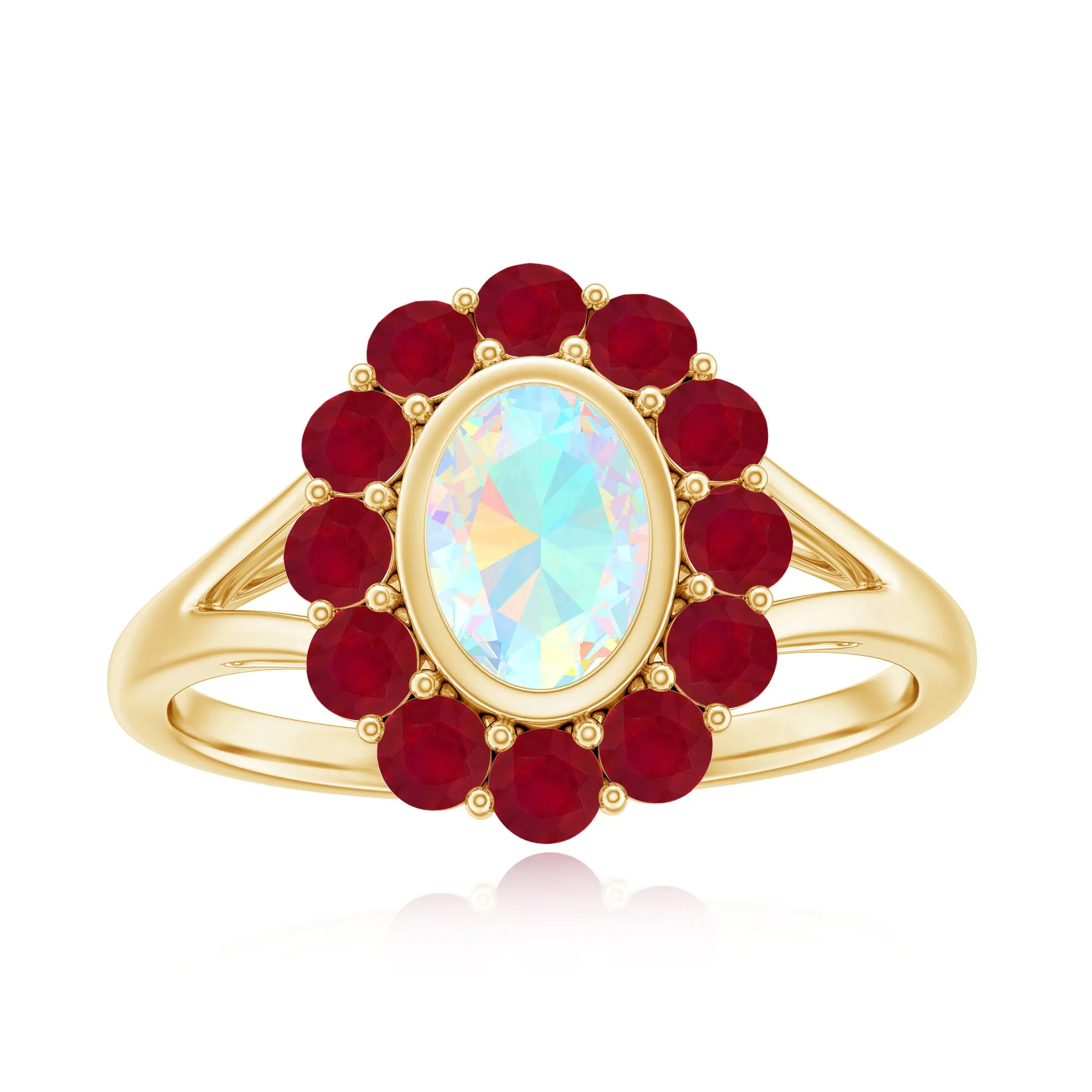 2 CT Oval Cut Ethiopian Opal Cocktail Engagement Ring with Ruby Halo