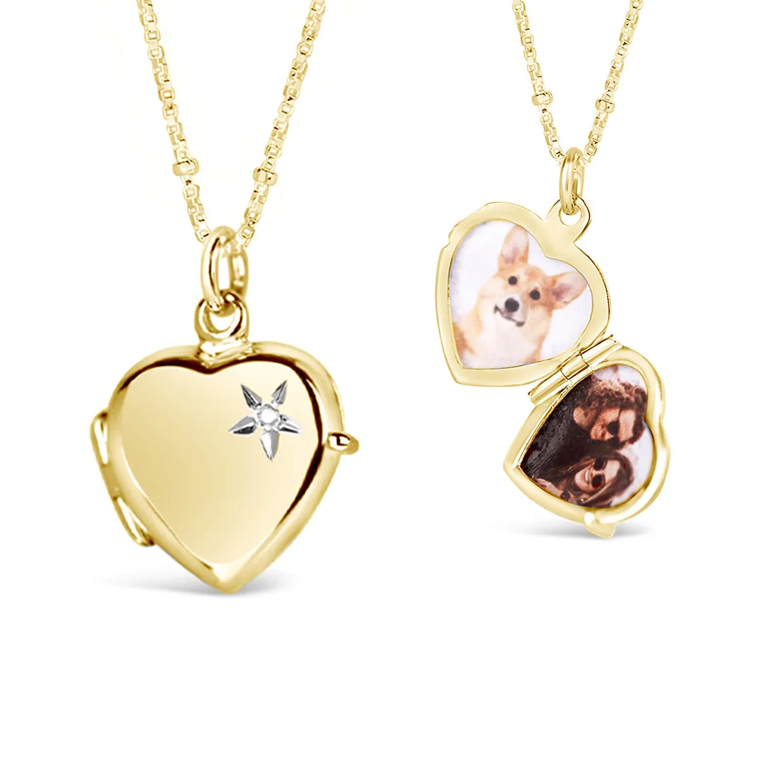 2 Photo Diamond Heart Locket Gold   Photos