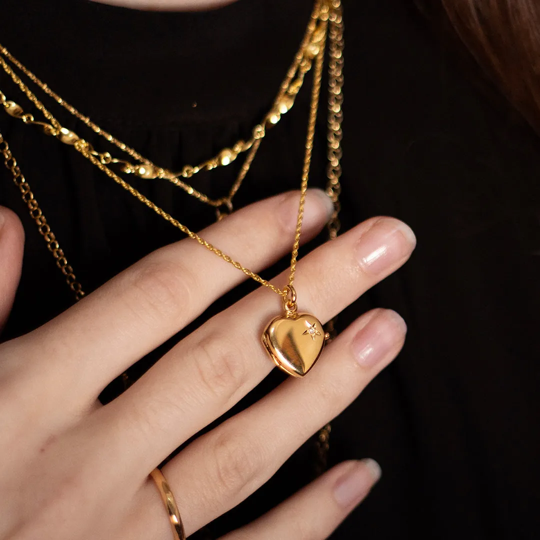 2 Photo Diamond Heart Locket Gold   Photos