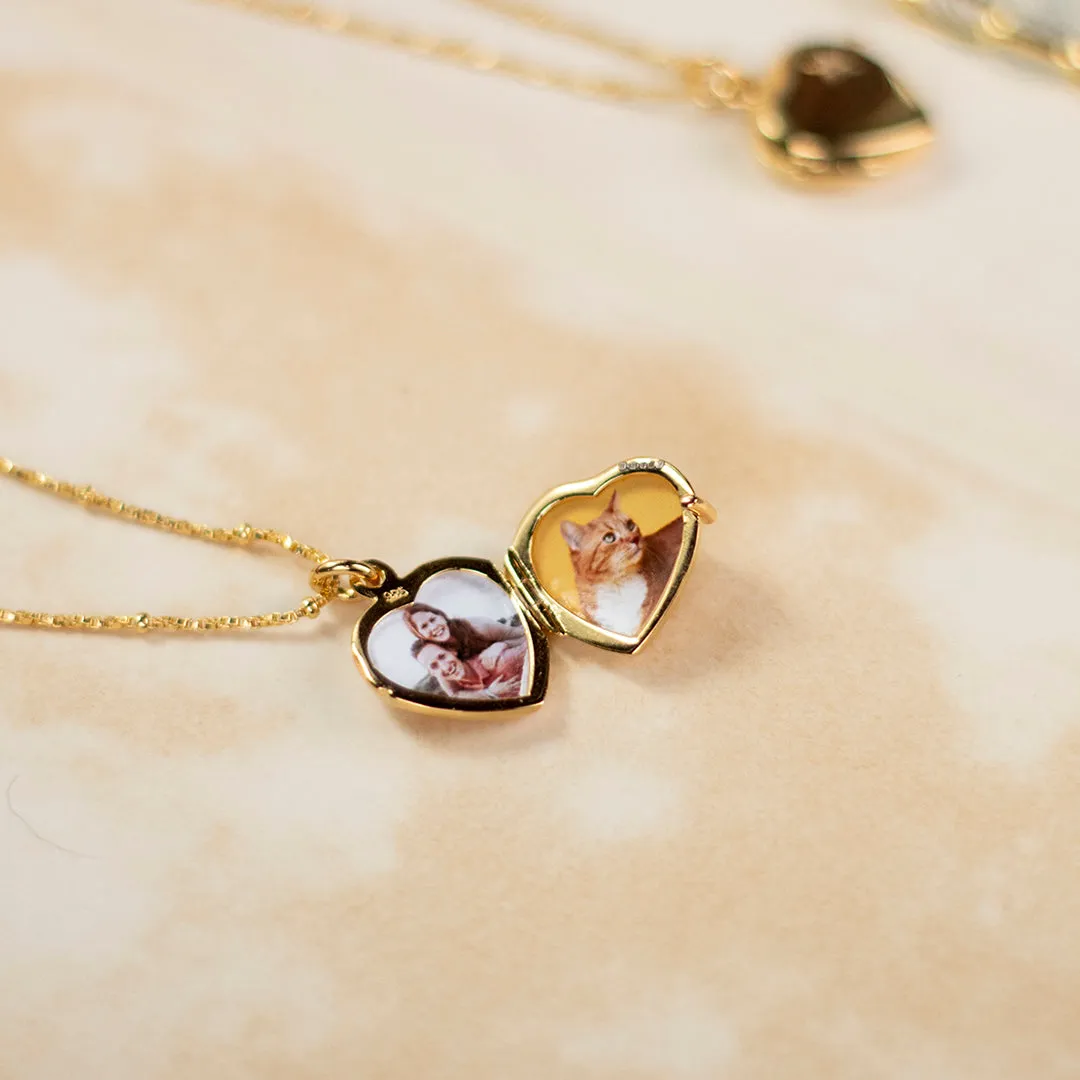 2 Photo Diamond Heart Locket Gold   Photos