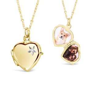 2 Photo Diamond Heart Locket Gold   Photos