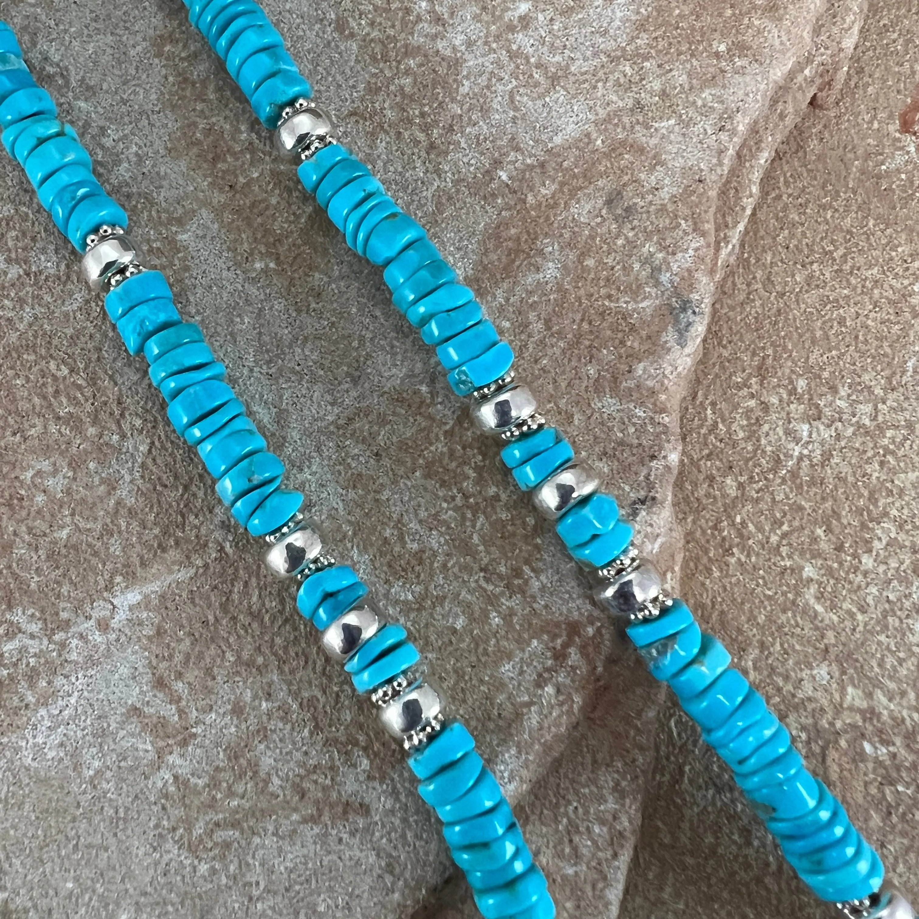 20" Sleeping Beauty Sterling Silver Beaded Necklace by Ramona Bird