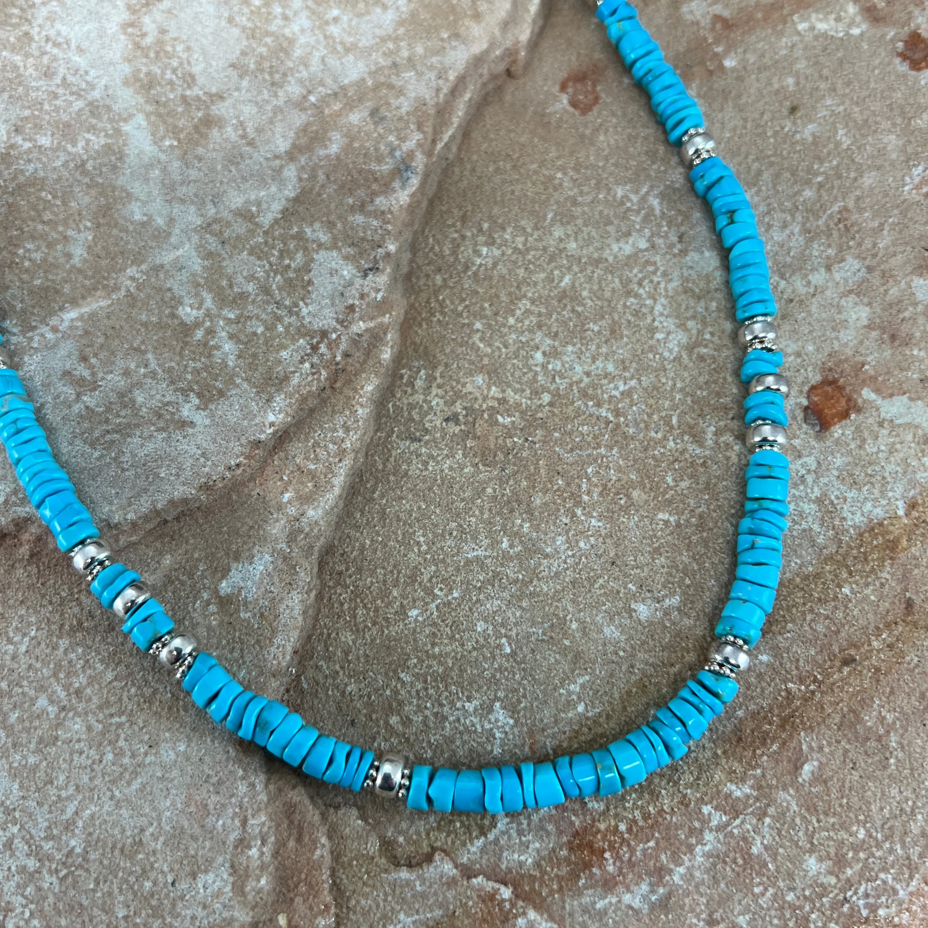 20" Sleeping Beauty Sterling Silver Beaded Necklace by Ramona Bird