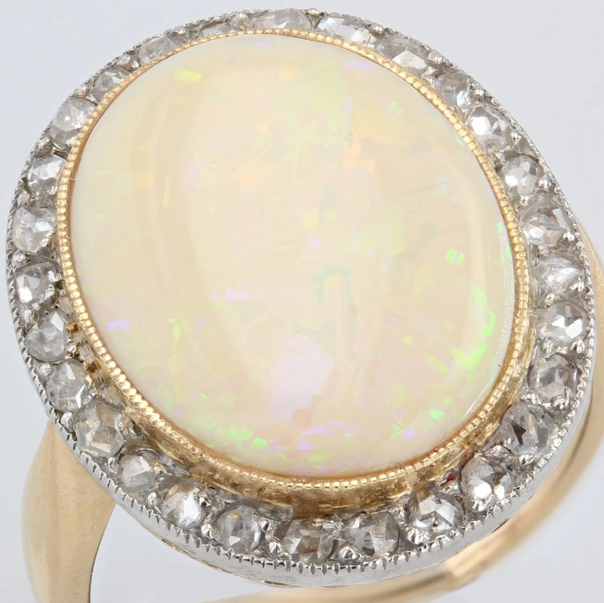 20th Century Opal Diamonds 18 Karat Yellow Gold Ring