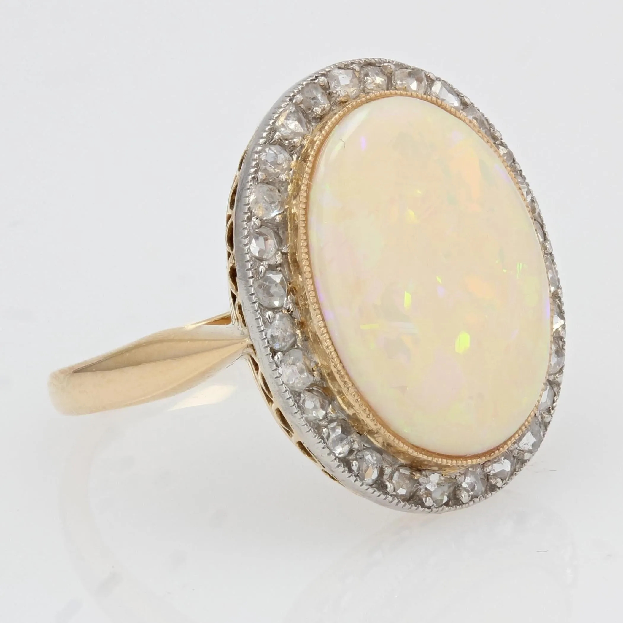 20th Century Opal Diamonds 18 Karat Yellow Gold Ring