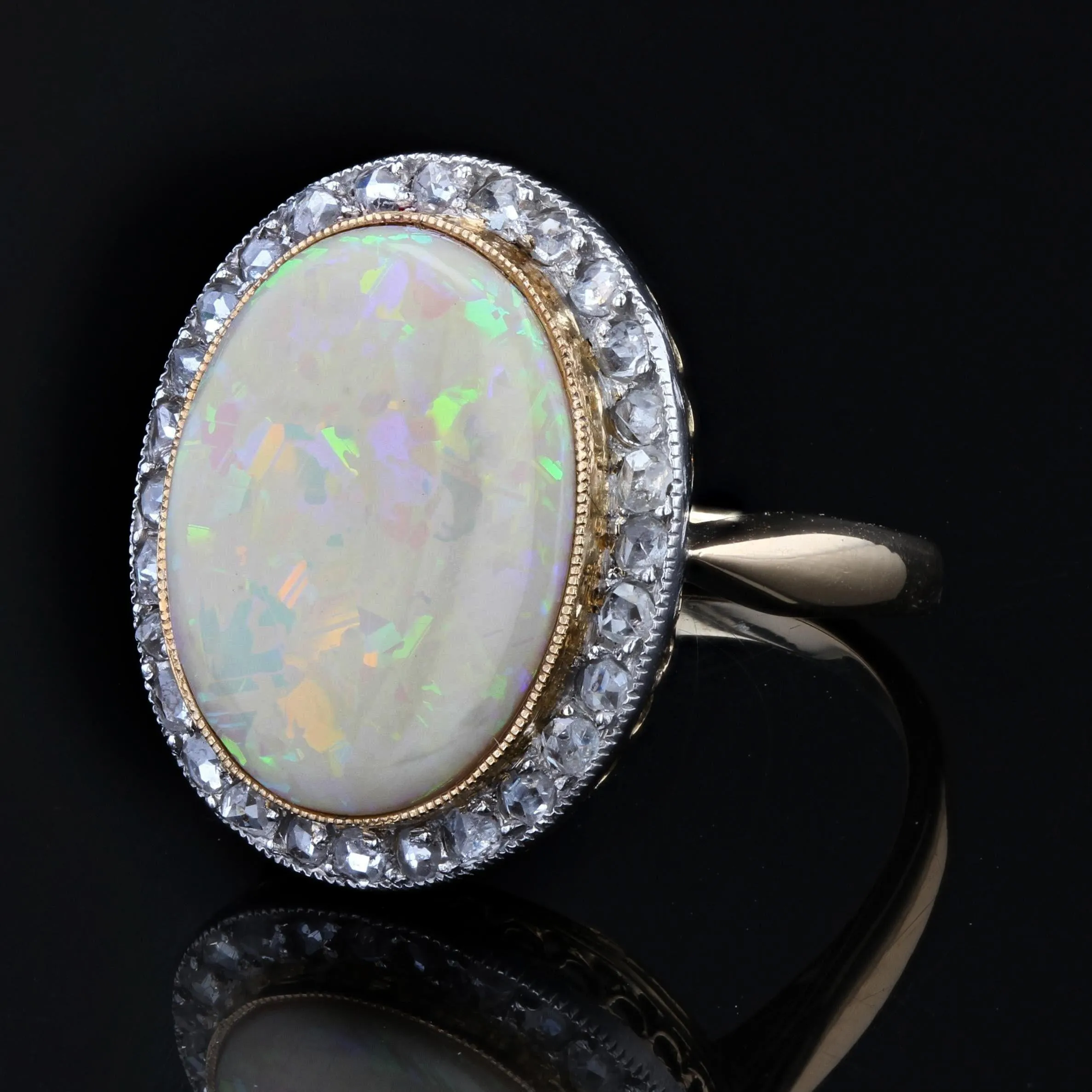 20th Century Opal Diamonds 18 Karat Yellow Gold Ring