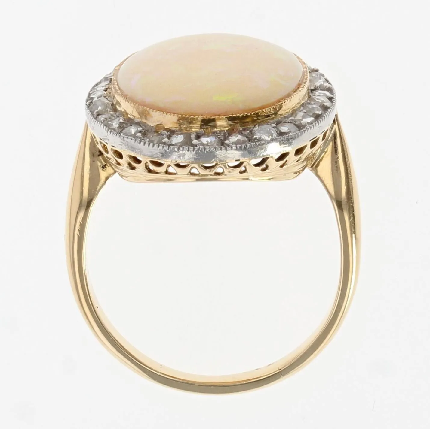 20th Century Opal Diamonds 18 Karat Yellow Gold Ring