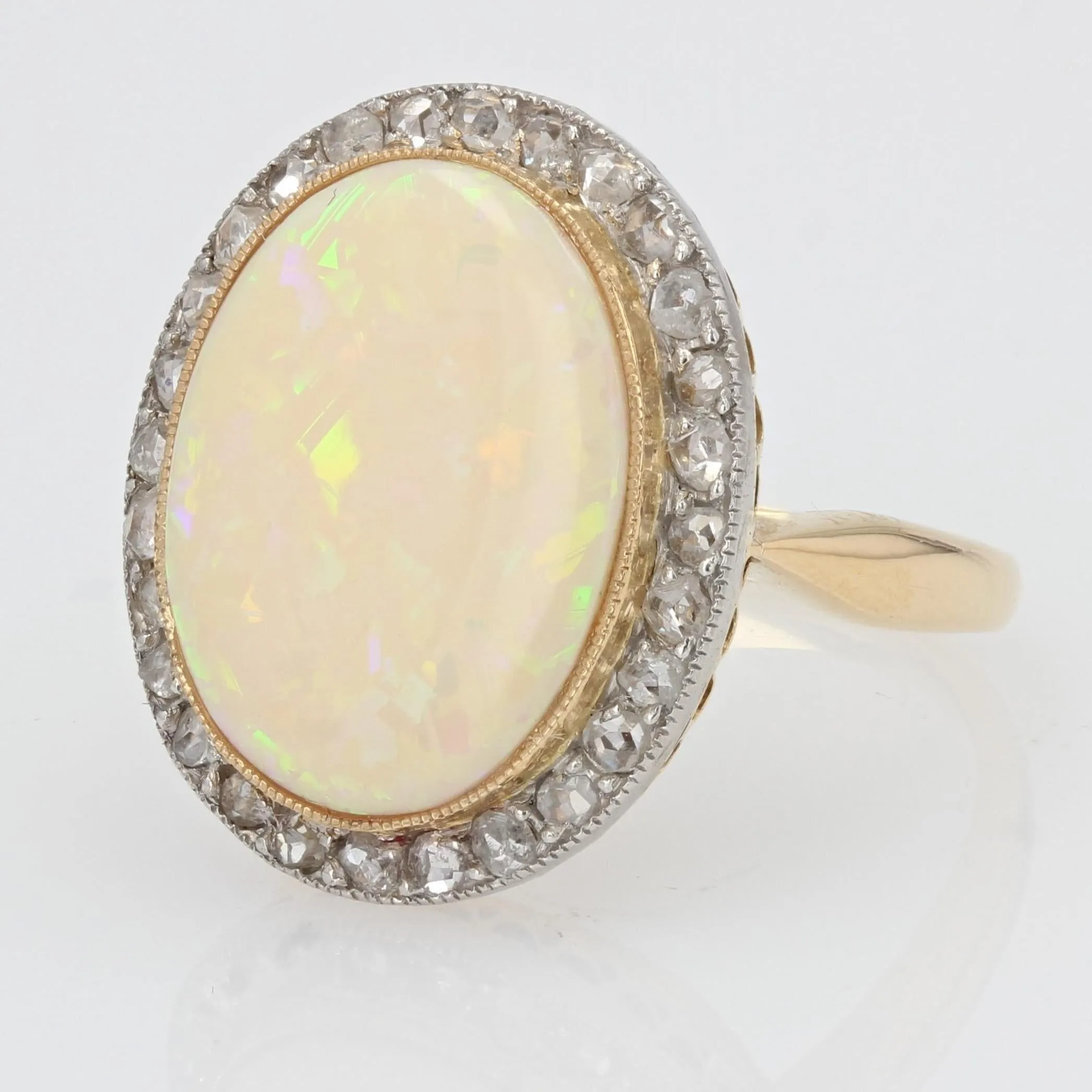 20th Century Opal Diamonds 18 Karat Yellow Gold Ring