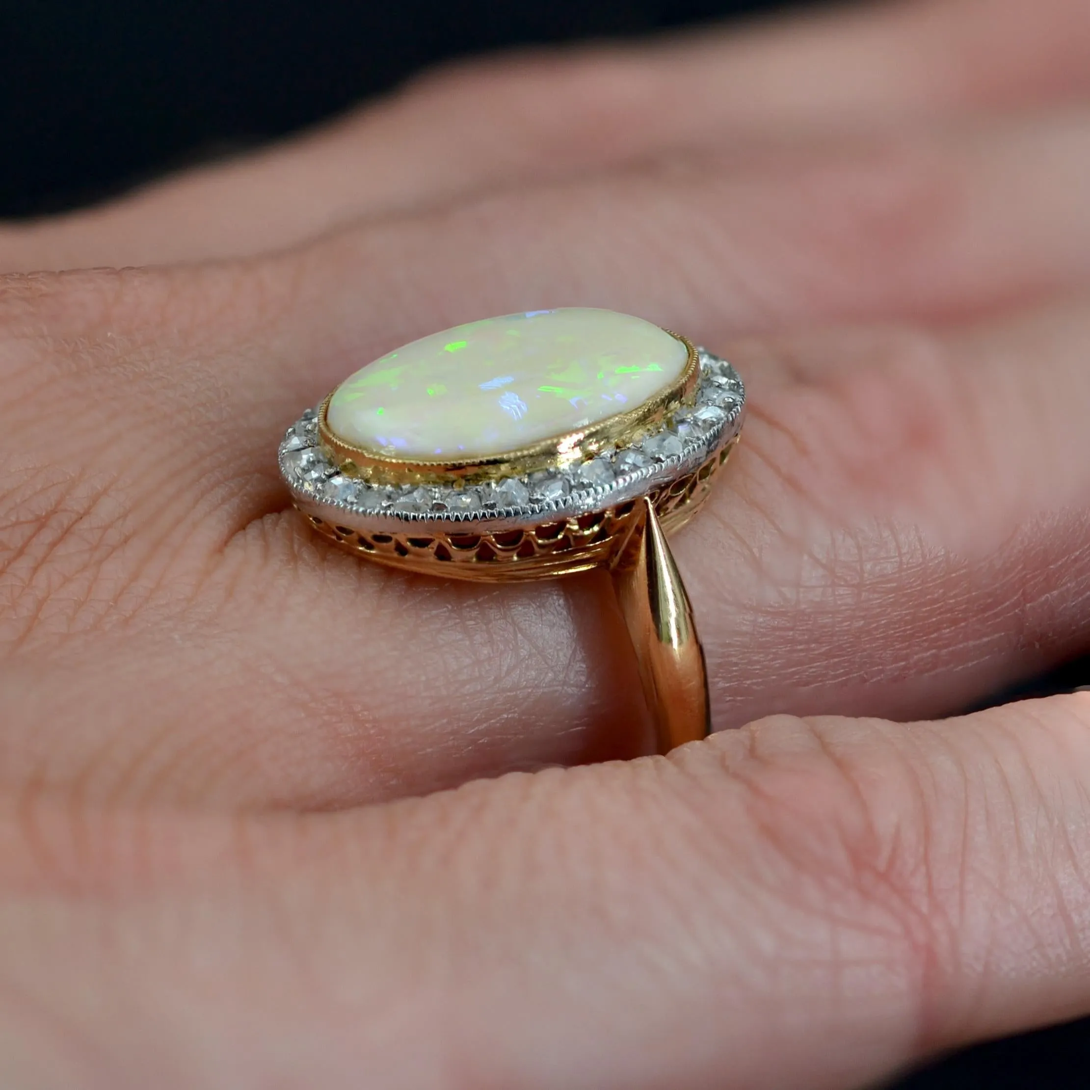 20th Century Opal Diamonds 18 Karat Yellow Gold Ring