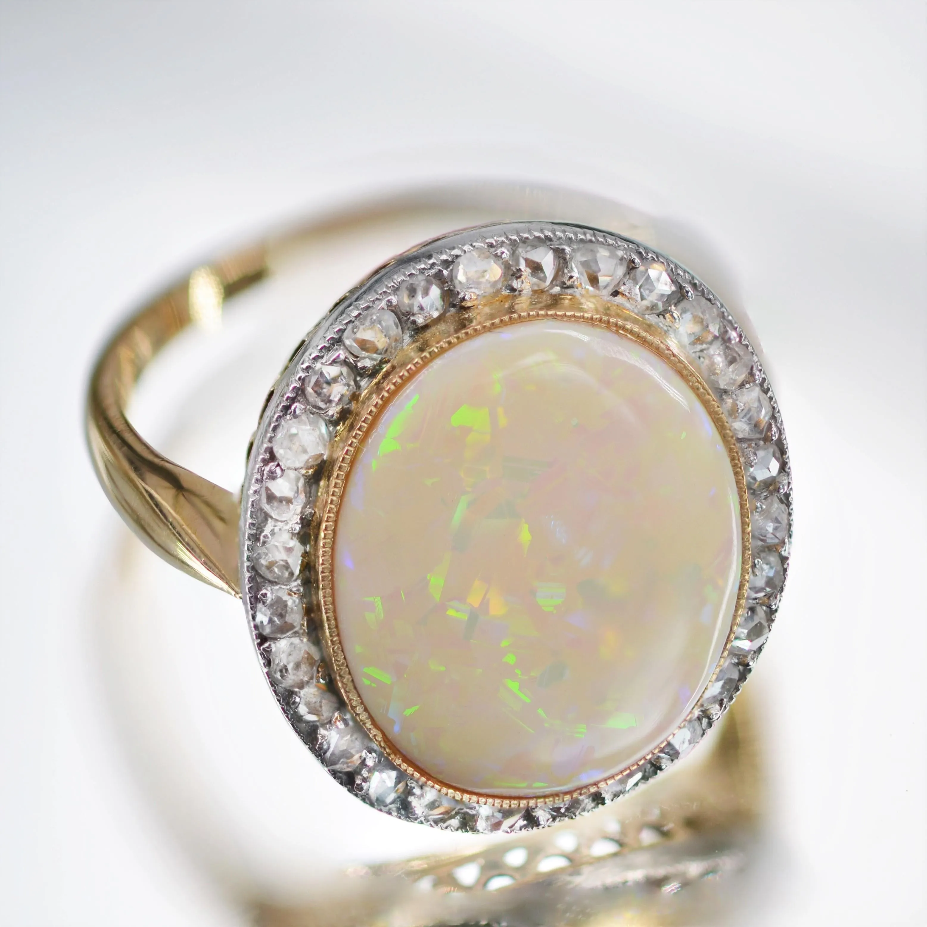 20th Century Opal Diamonds 18 Karat Yellow Gold Ring