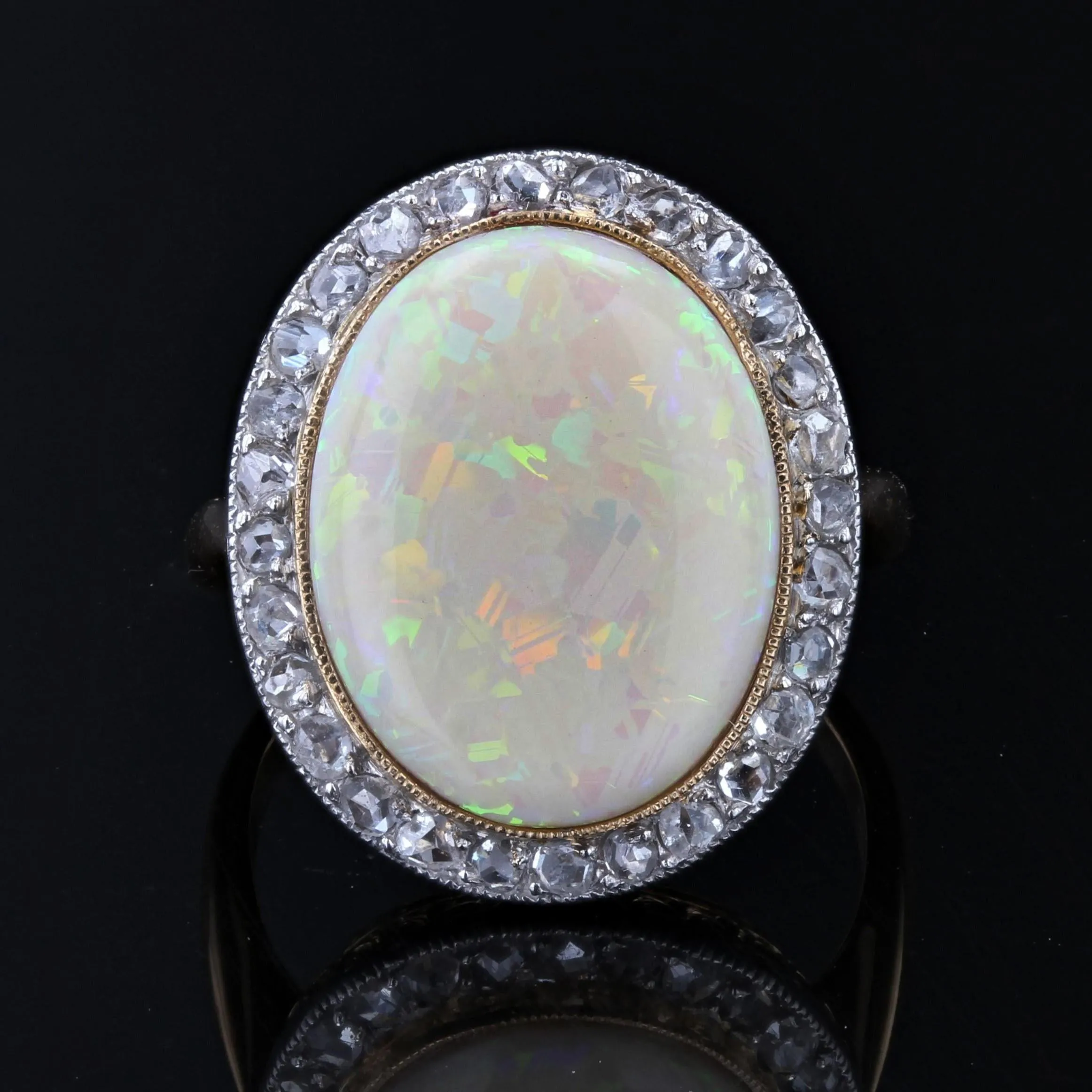 20th Century Opal Diamonds 18 Karat Yellow Gold Ring