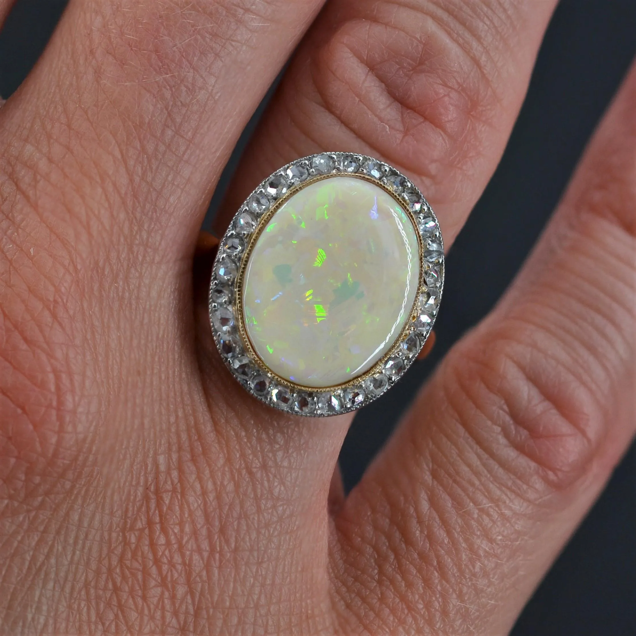 20th Century Opal Diamonds 18 Karat Yellow Gold Ring