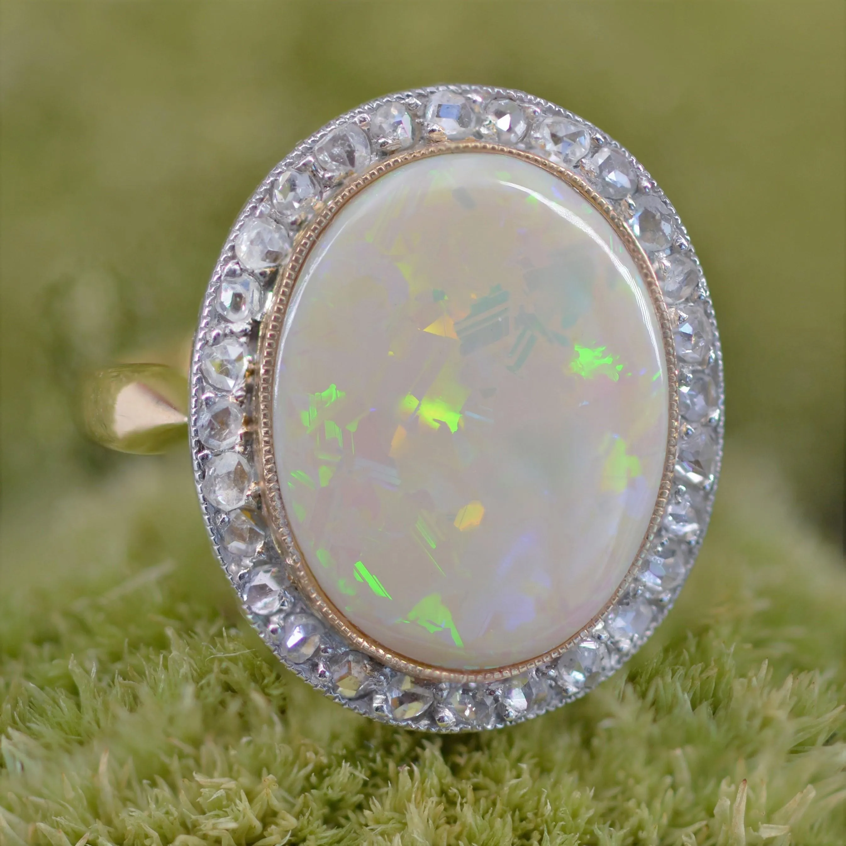 20th Century Opal Diamonds 18 Karat Yellow Gold Ring