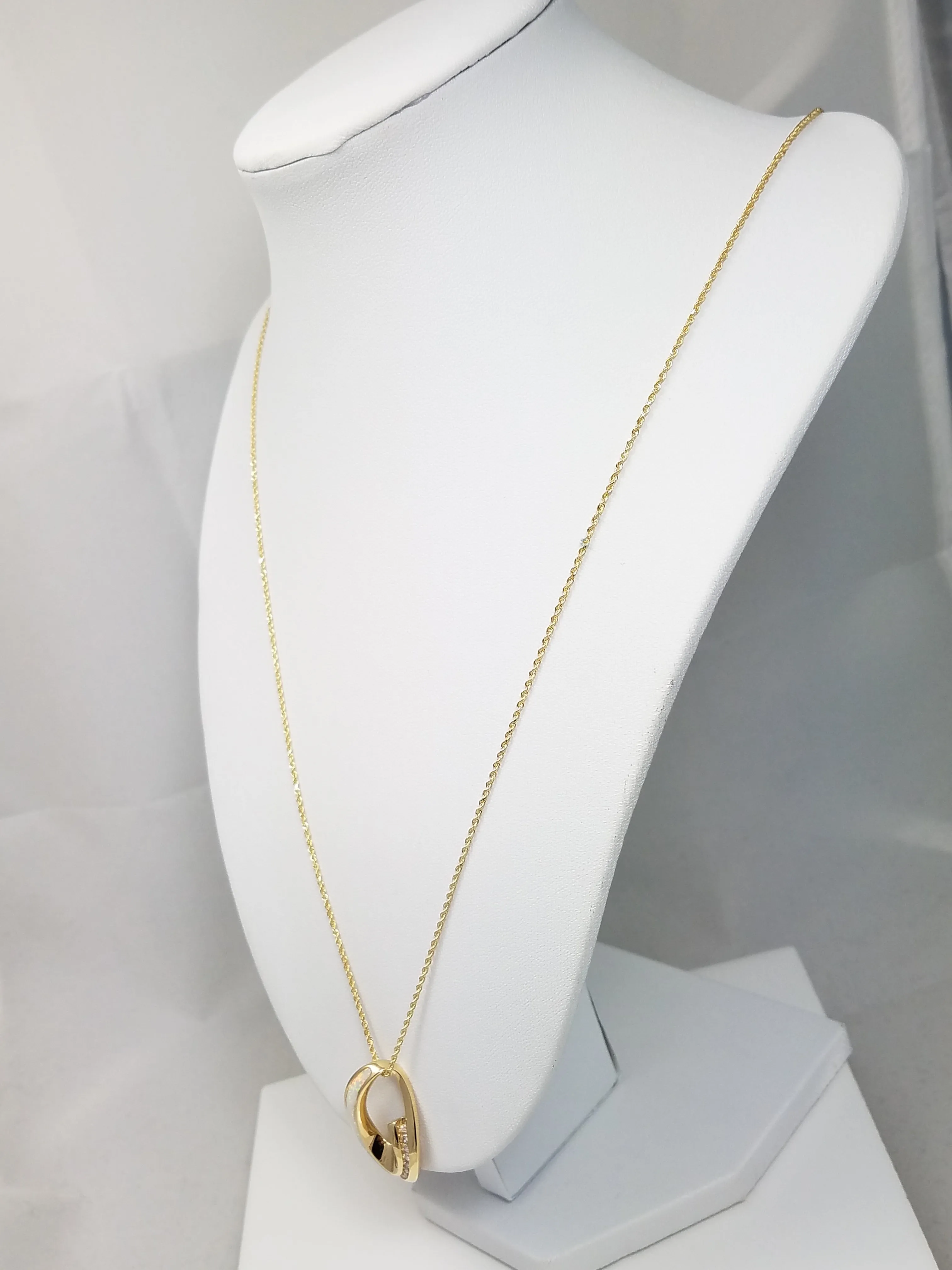 24" Solid 14k Yellow Gold Synthetic Opal Natural Diamond Pendant