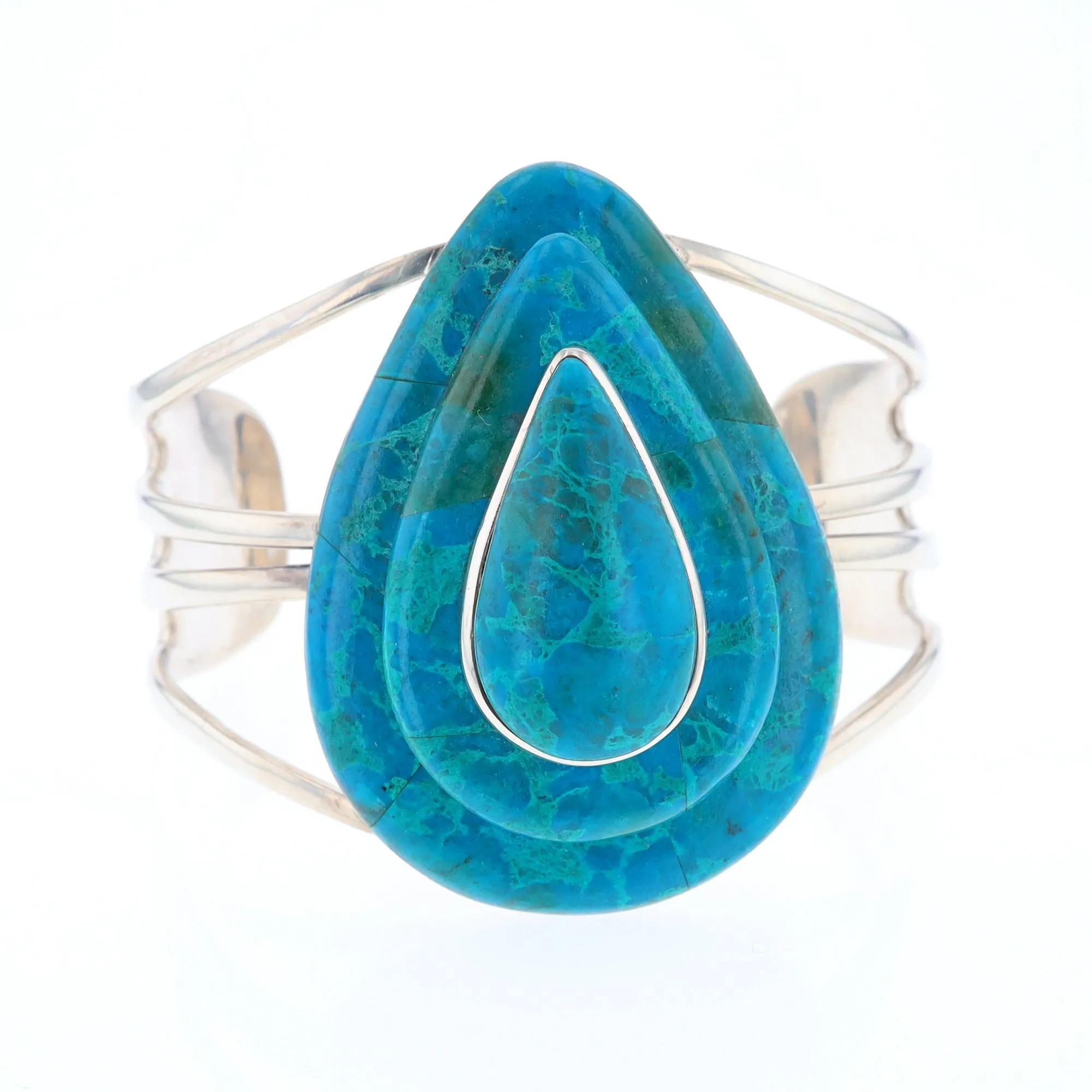 3-Layer Turquoise Raindrop Sterling Silver Cuff