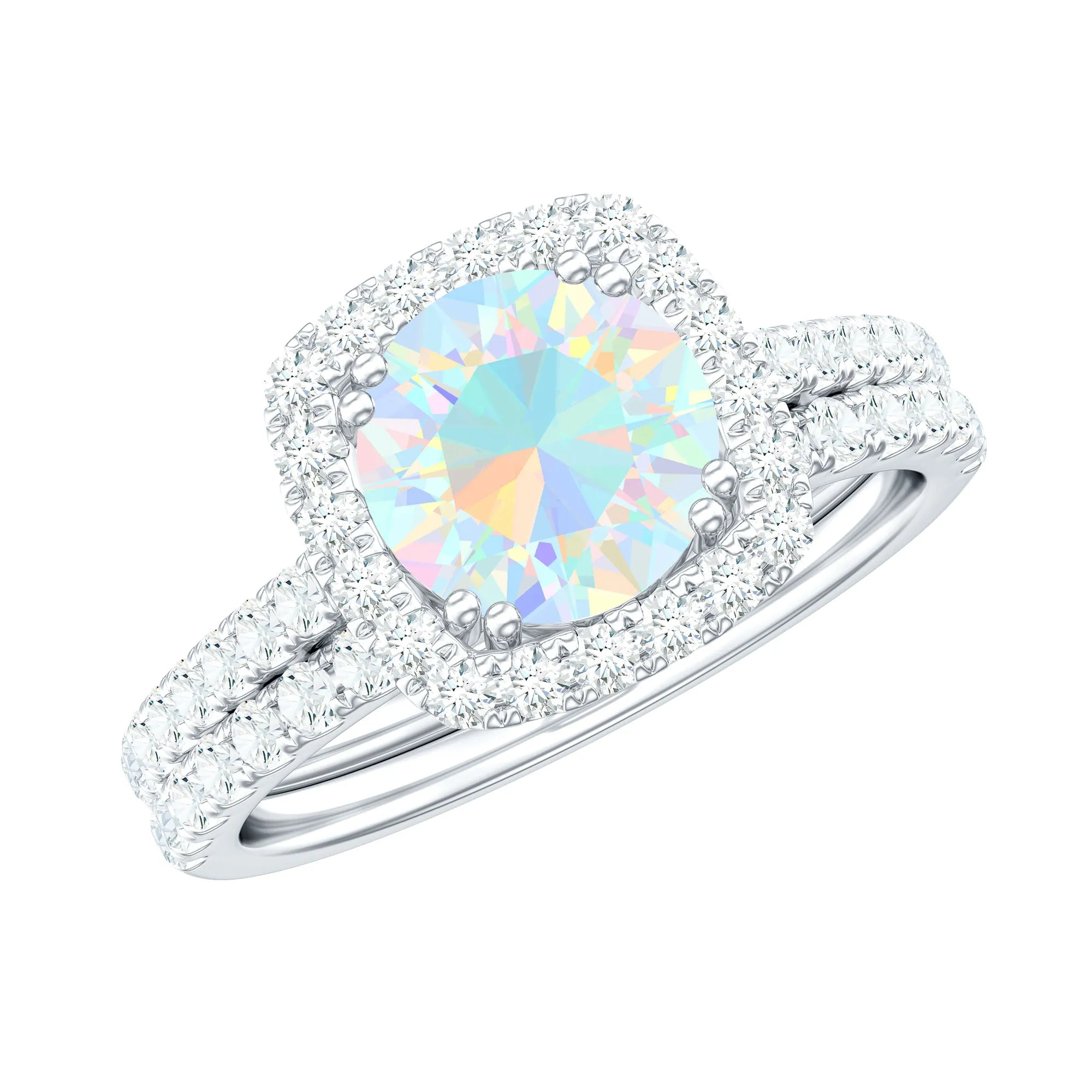 3.25 CT Ethiopian Opal and Moissanite Halo Ring Set in Gold