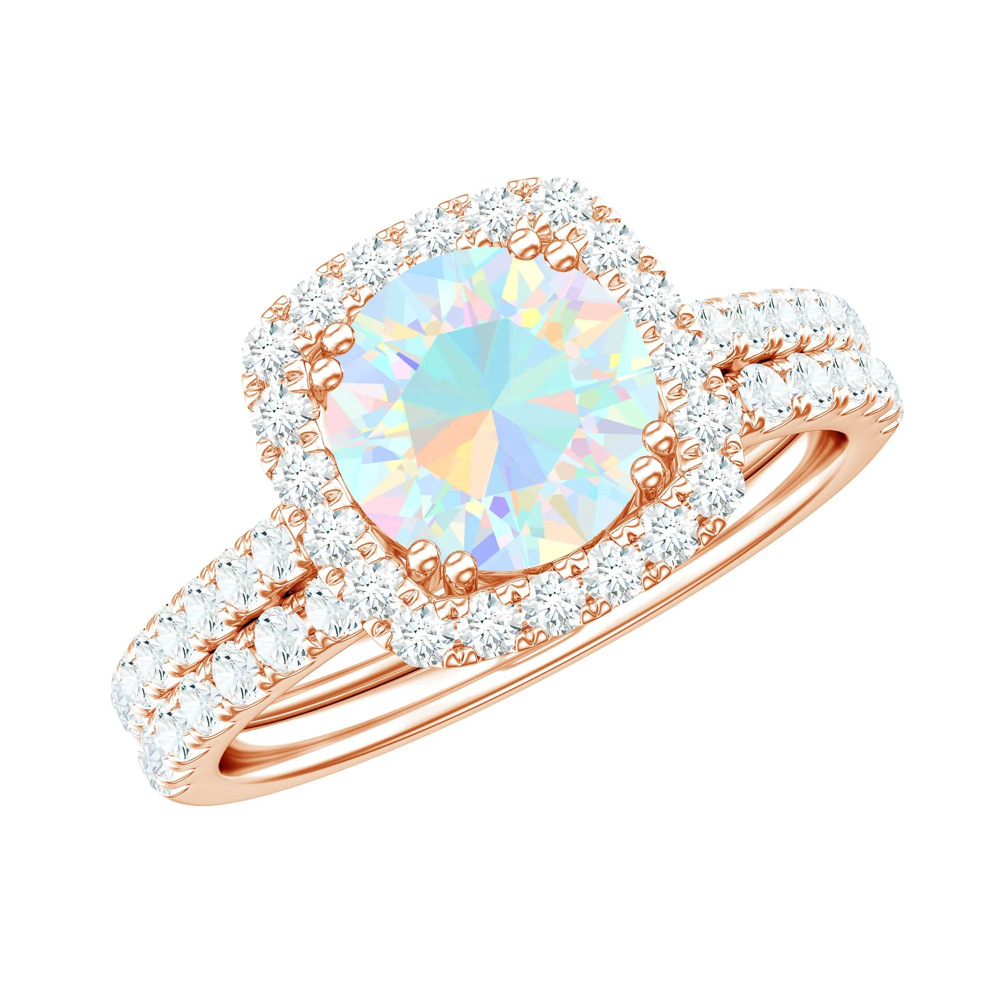3.25 CT Ethiopian Opal and Moissanite Halo Ring Set in Gold