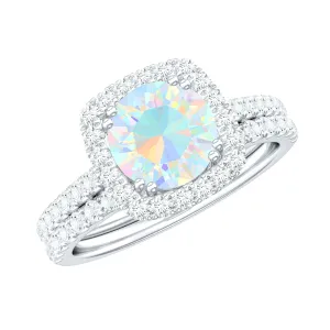 3.25 CT Ethiopian Opal and Moissanite Halo Ring Set in Gold