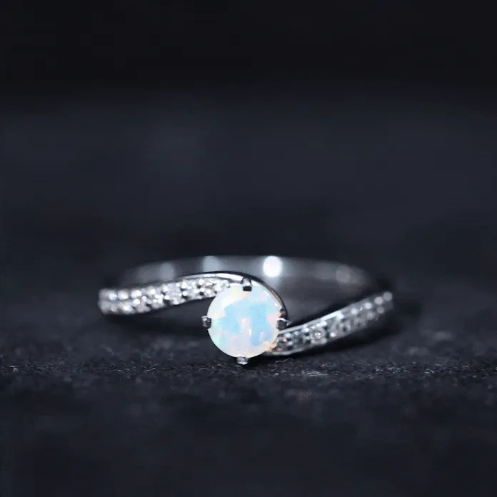 3/4 CT Ethiopian Opal Solitaire Ring with Moissanite and Bypass Shank
