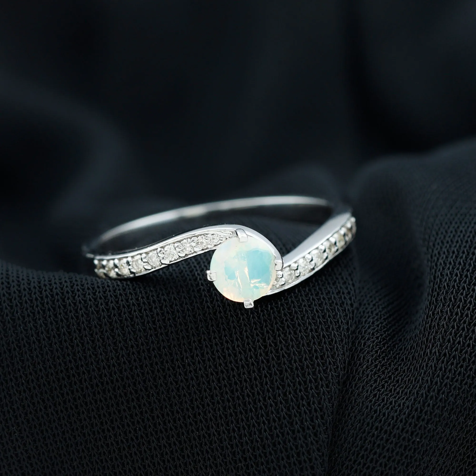 3/4 CT Ethiopian Opal Solitaire Ring with Moissanite and Bypass Shank